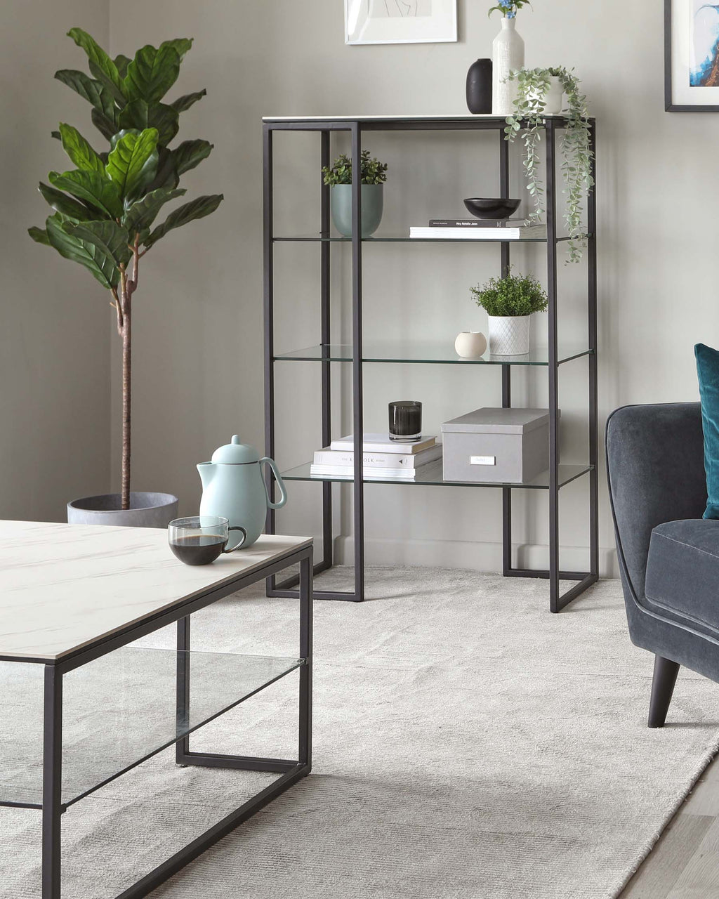 Georgia Marbled Ceramic and Black Frame Modular Shelving Unit