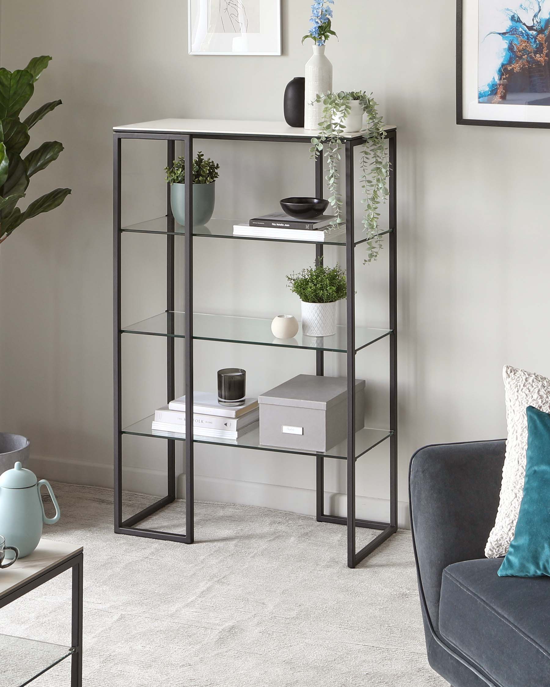 Georgia Marbled Ceramic and Black Frame Modular Shelving Unit