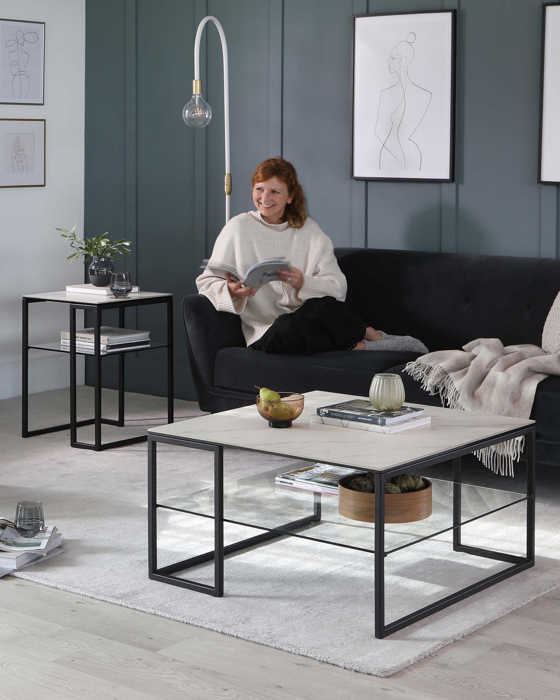 Georgia White Marbled Ceramic Side Table