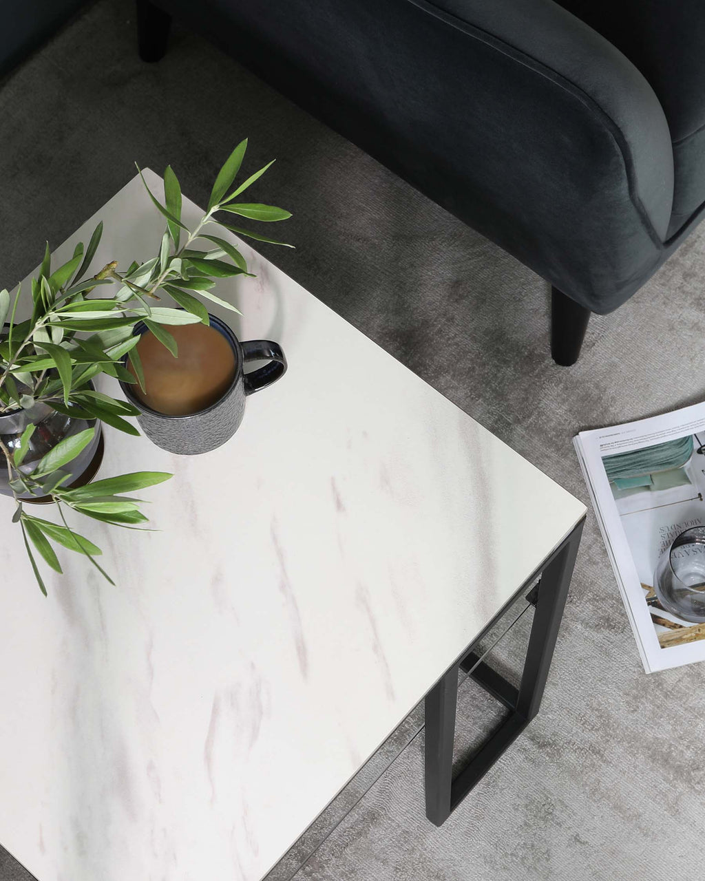 Georgia White Marbled Ceramic Side Table