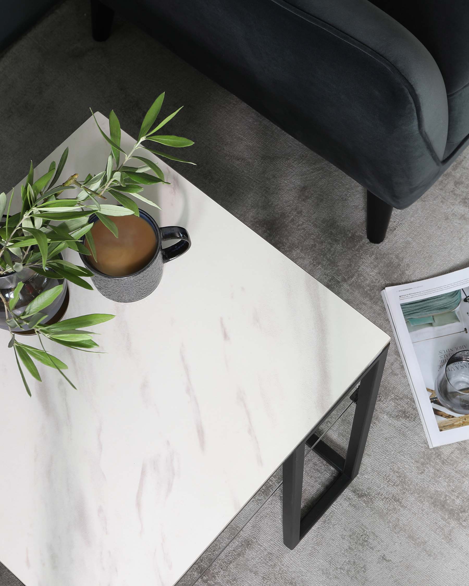 Georgia White Marbled Ceramic Side Table