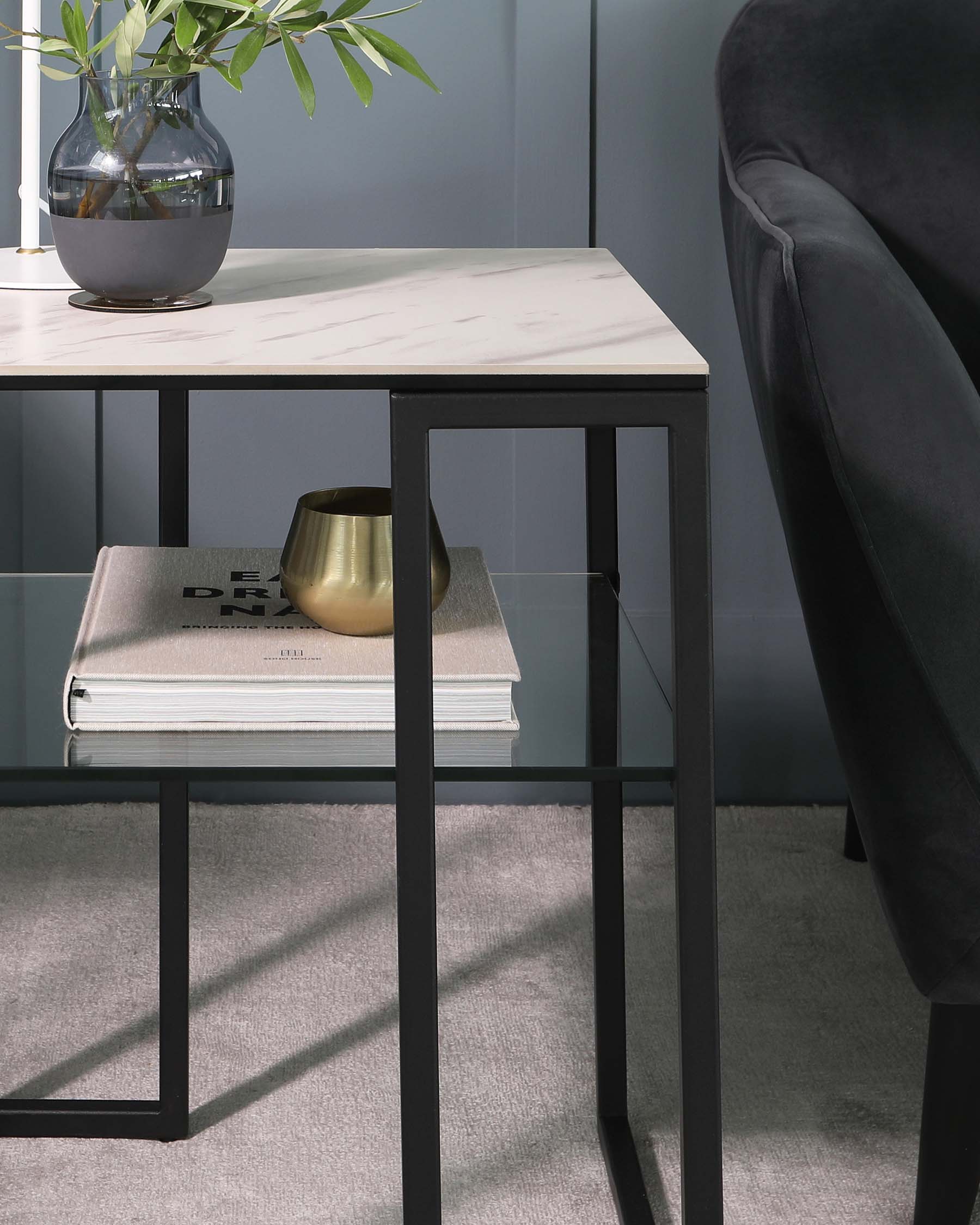 Georgia White Marbled Ceramic Side Table