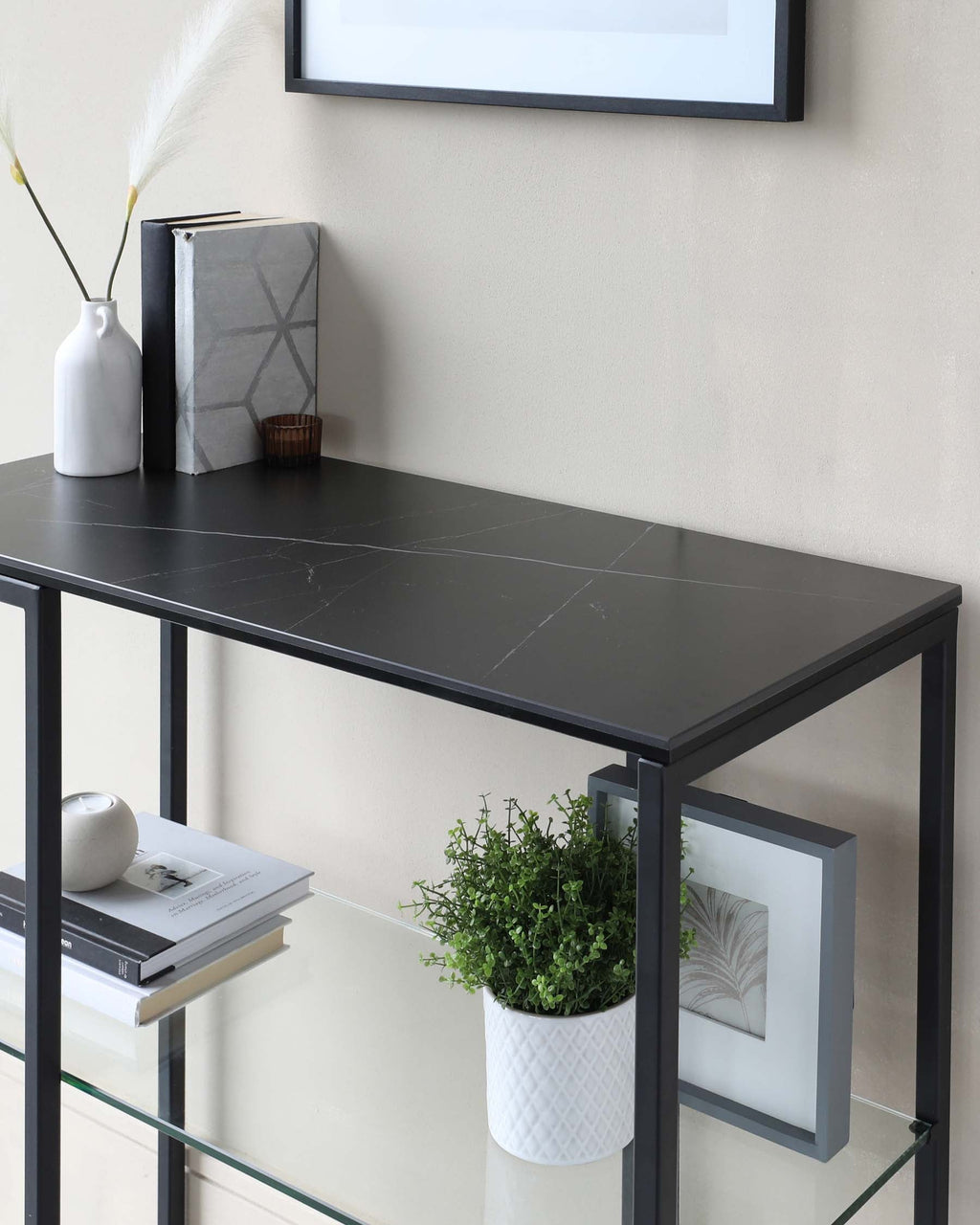 Georgia Black Marbled Ceramic Small Console Table