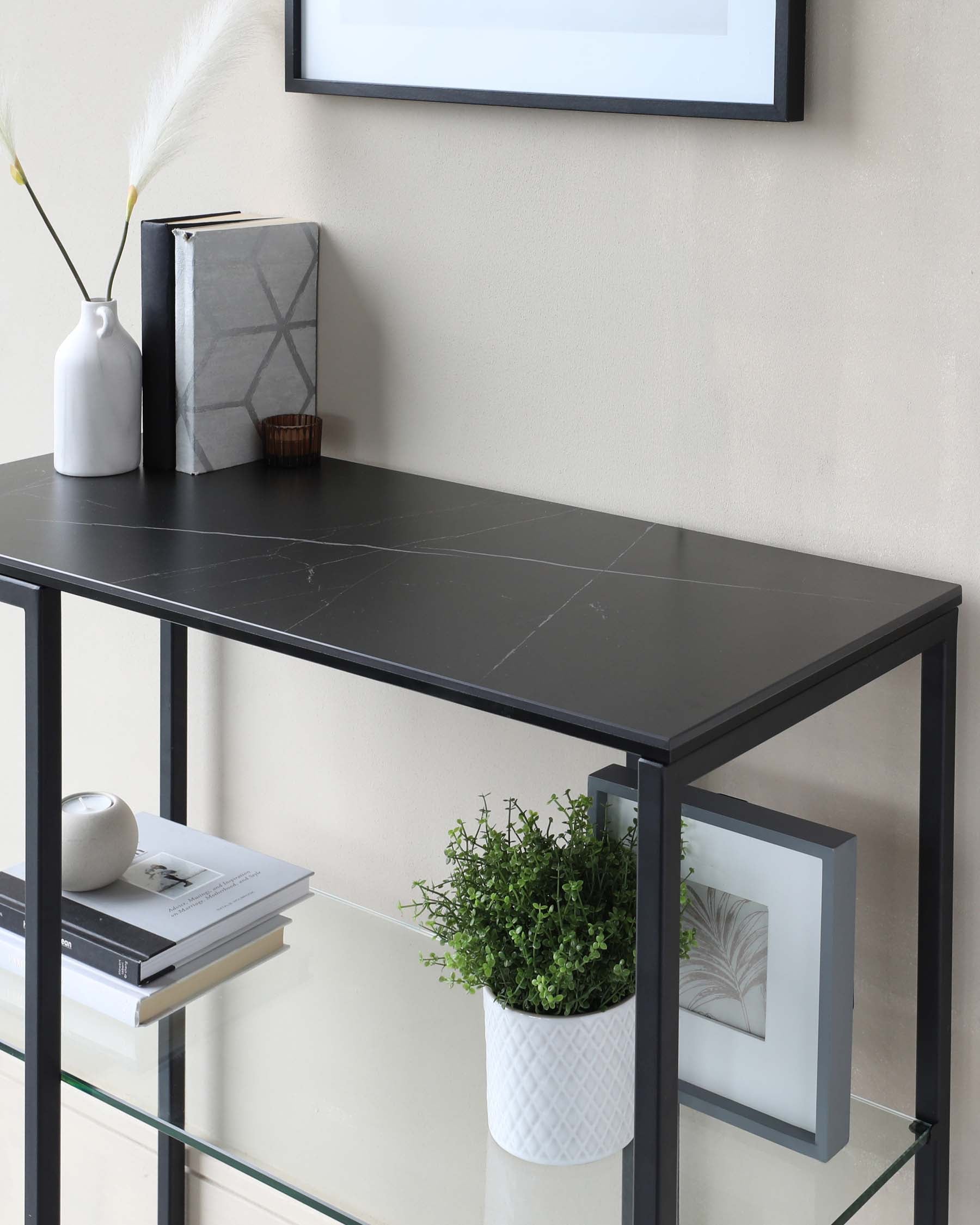 Georgia Black Marbled Ceramic Small Console Table