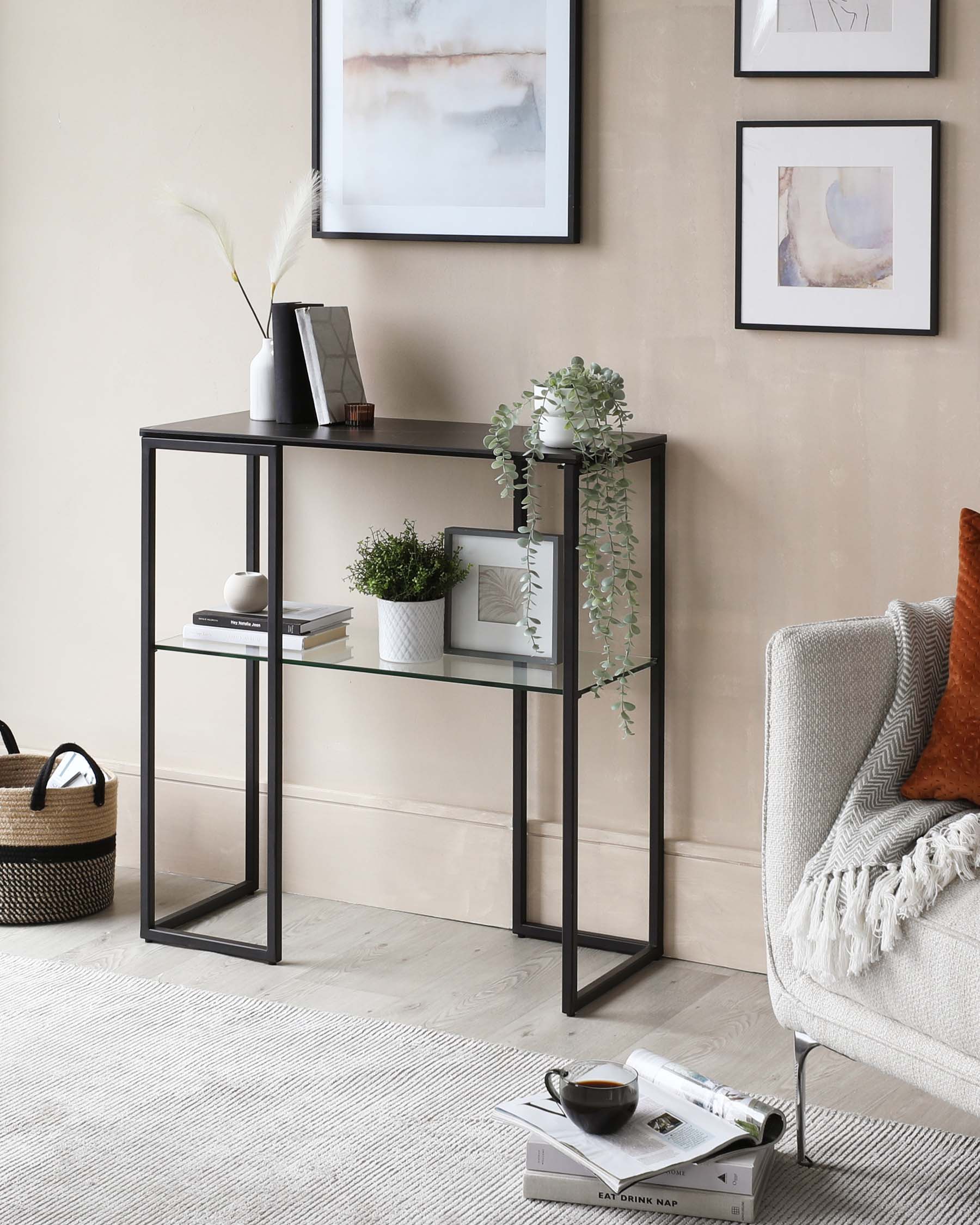 Georgia Black Marbled Ceramic Small Console Table