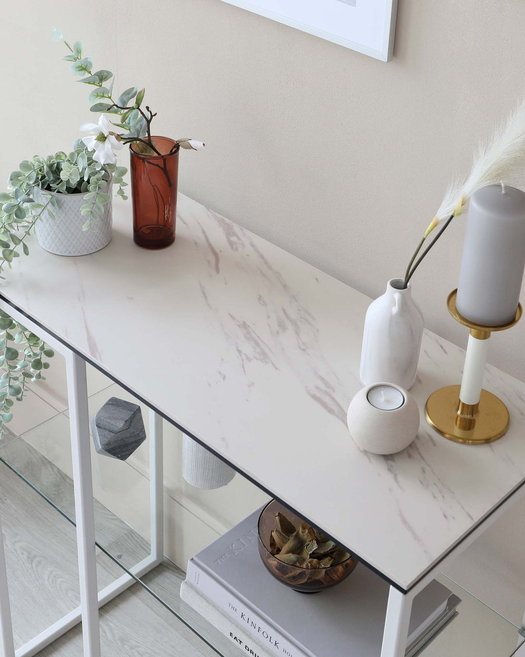 Georgia White Marbled Ceramic Small Console Table