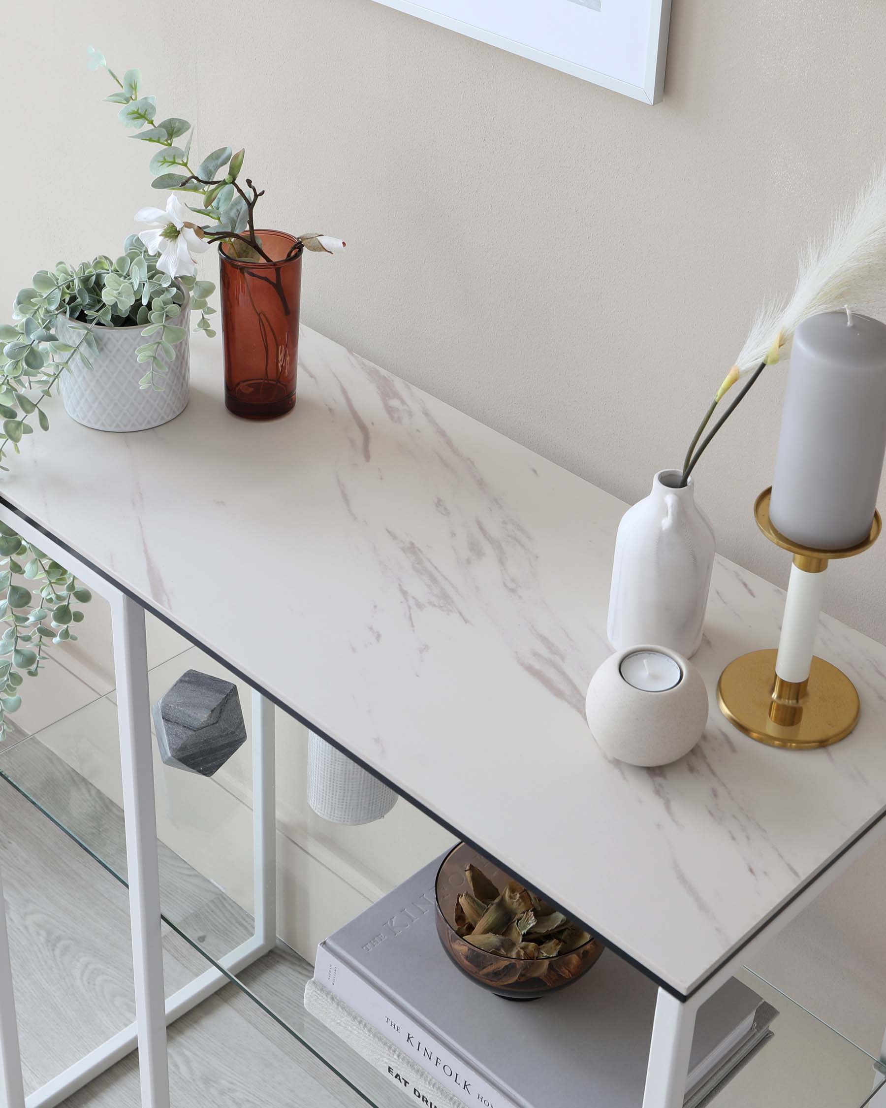 Georgia White Marbled Ceramic Small Console Table