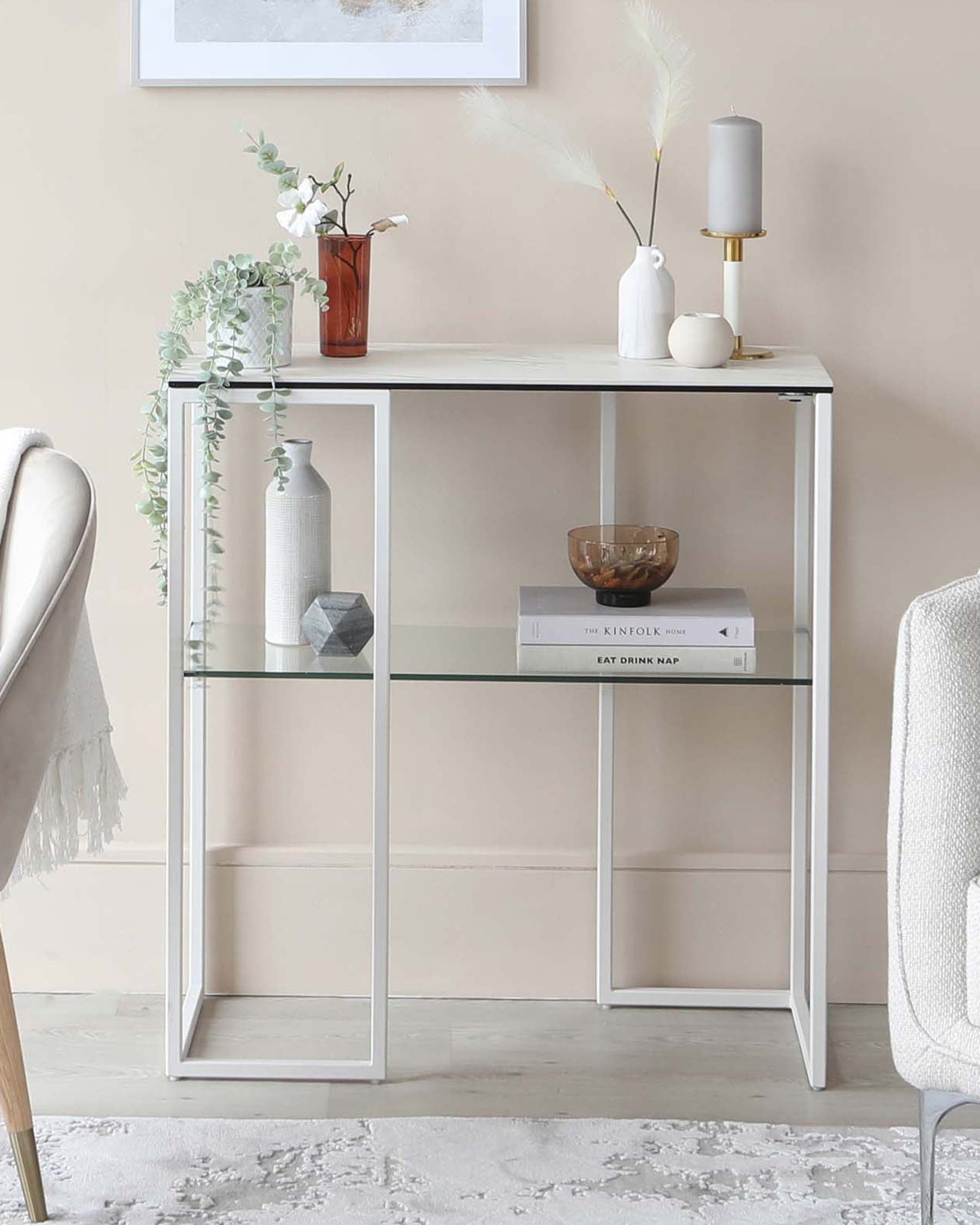 Georgia White Marbled Ceramic Small Console Table