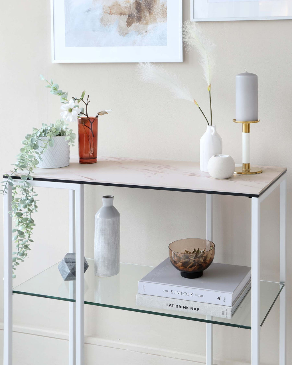 Georgia White Marbled Ceramic Small Console Table