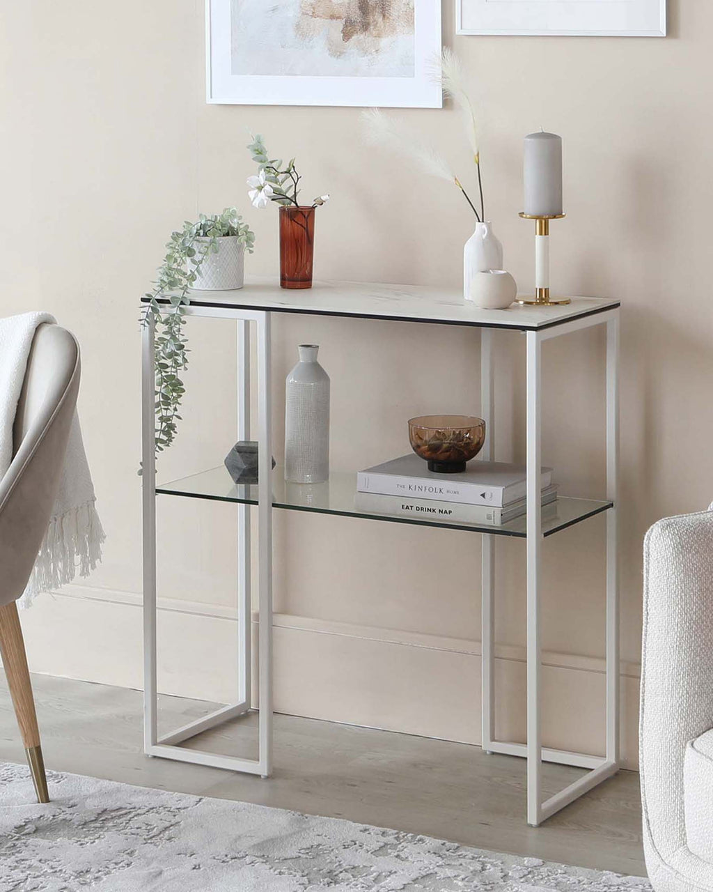 Georgia White Marbled Ceramic Small Console Table