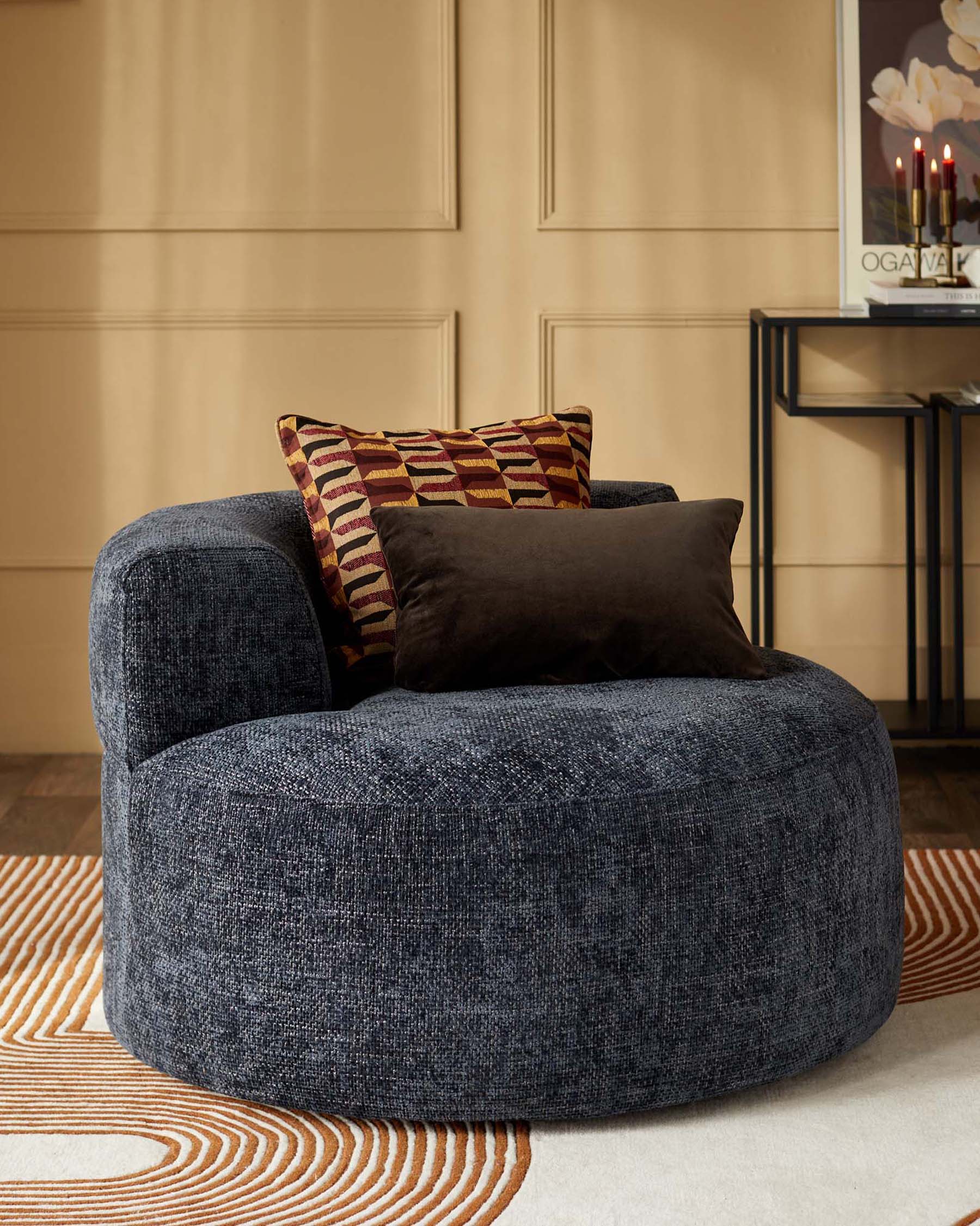 Gianna dark blue weave swivel armchair