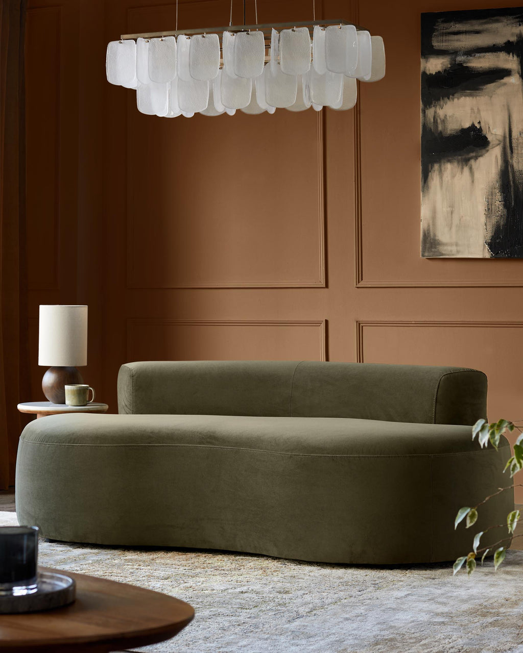Gianna olive green velvet 2 seater sofa