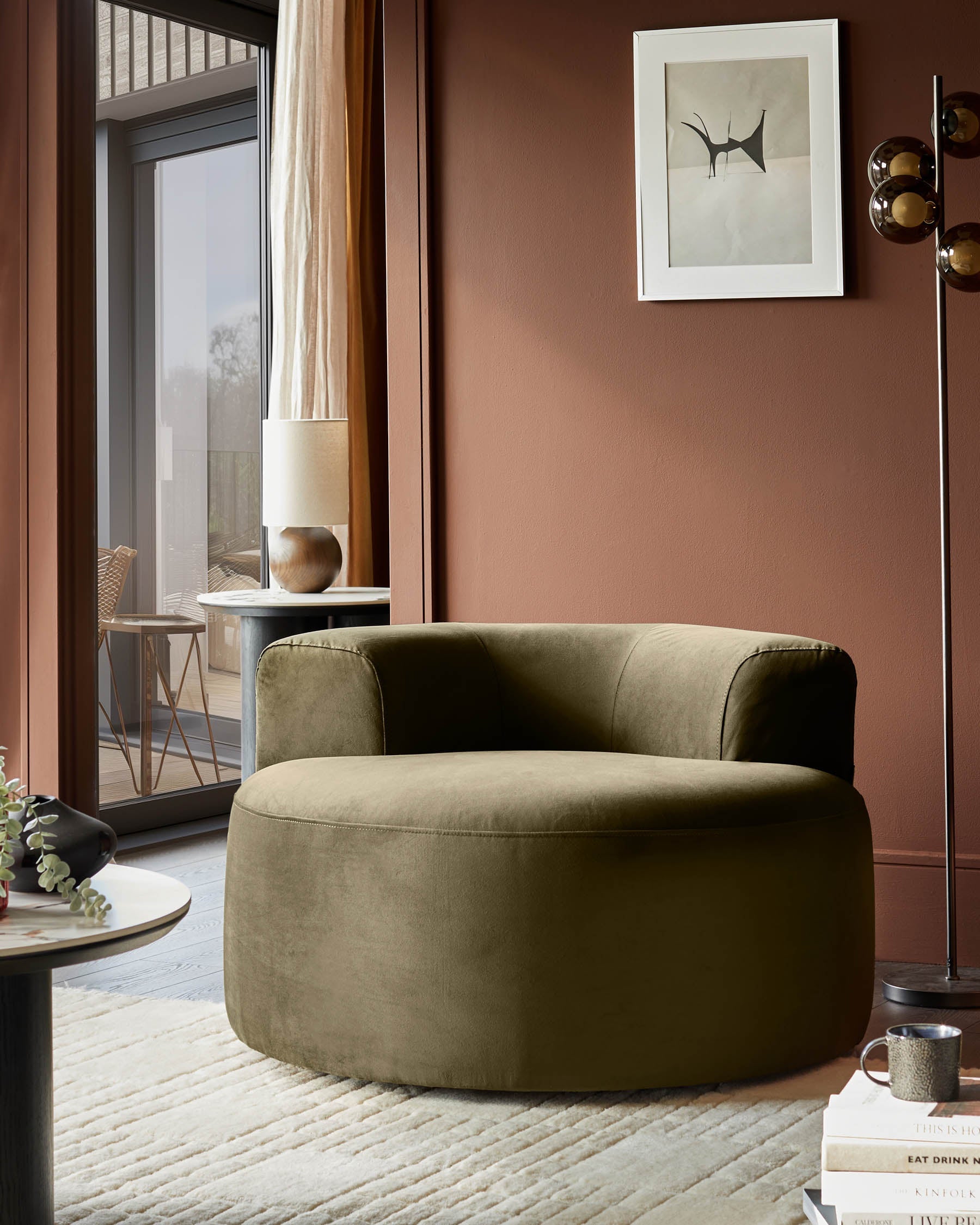Gianna olive green velvet swivel armchair