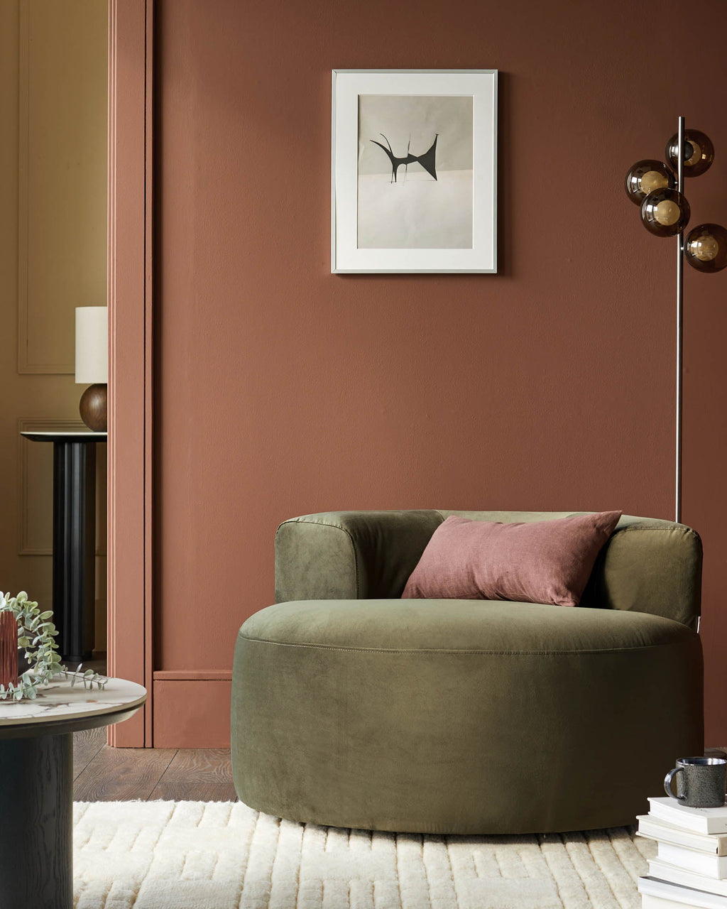 Gianna olive green velvet swivel armchair