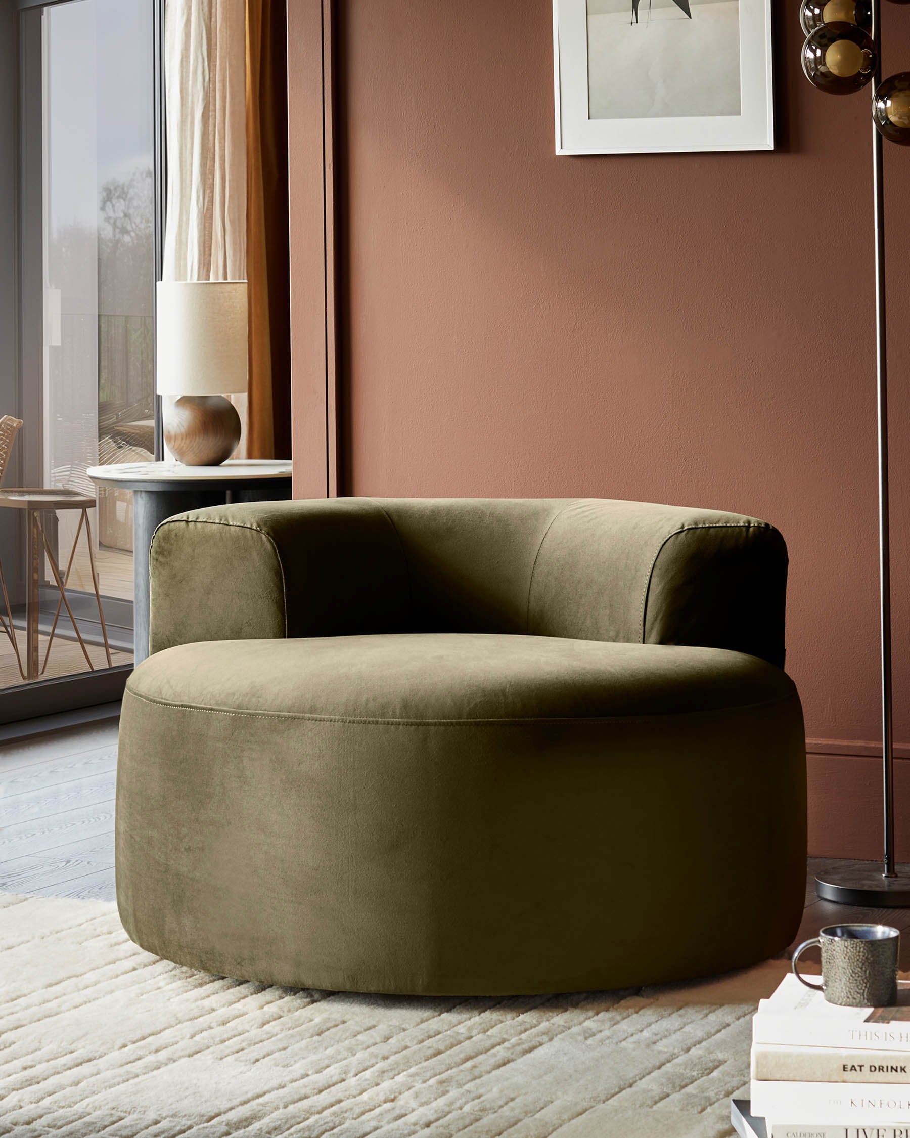 Gianna olive green velvet swivel armchair