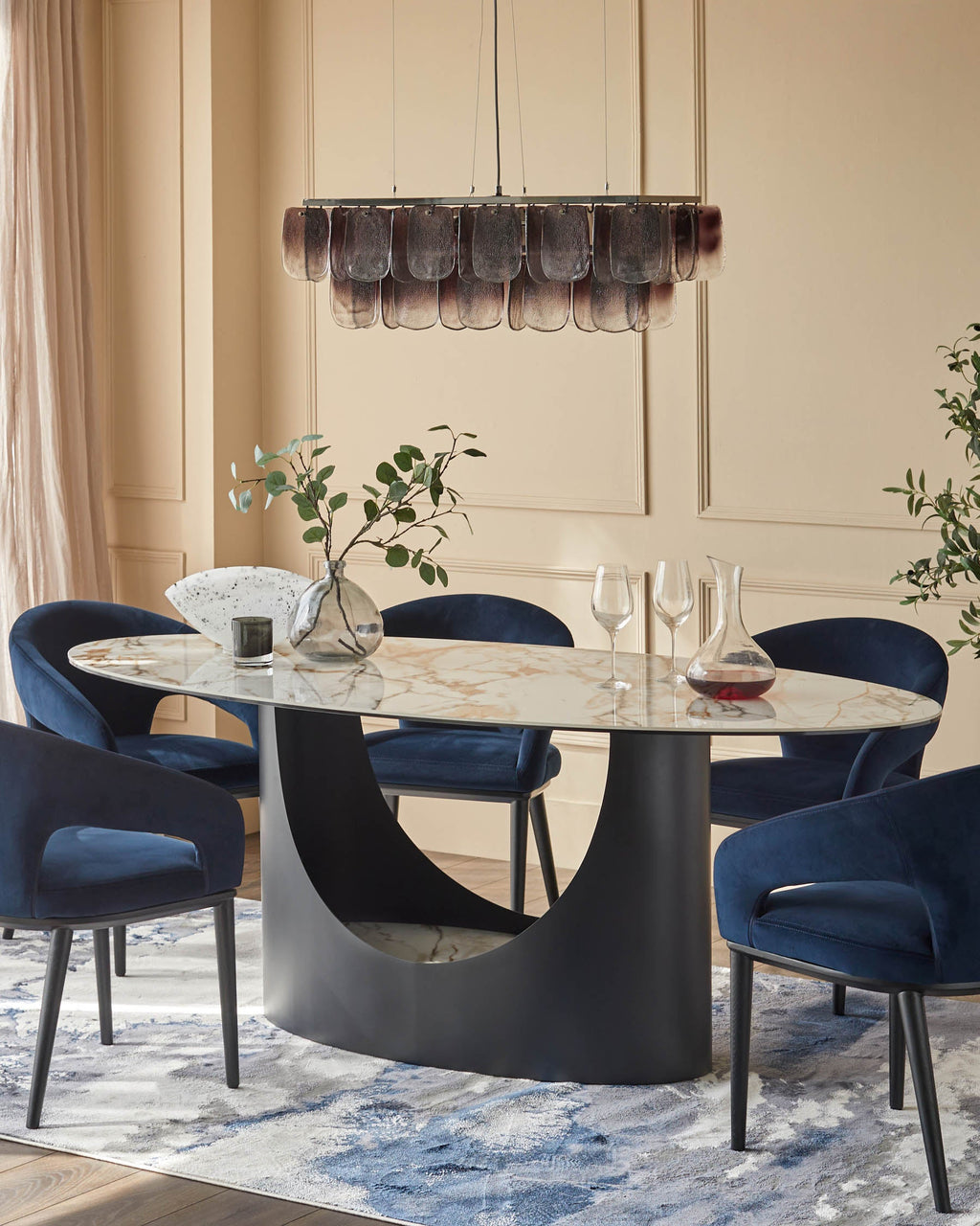 Heath navy recycled velvet dining chair