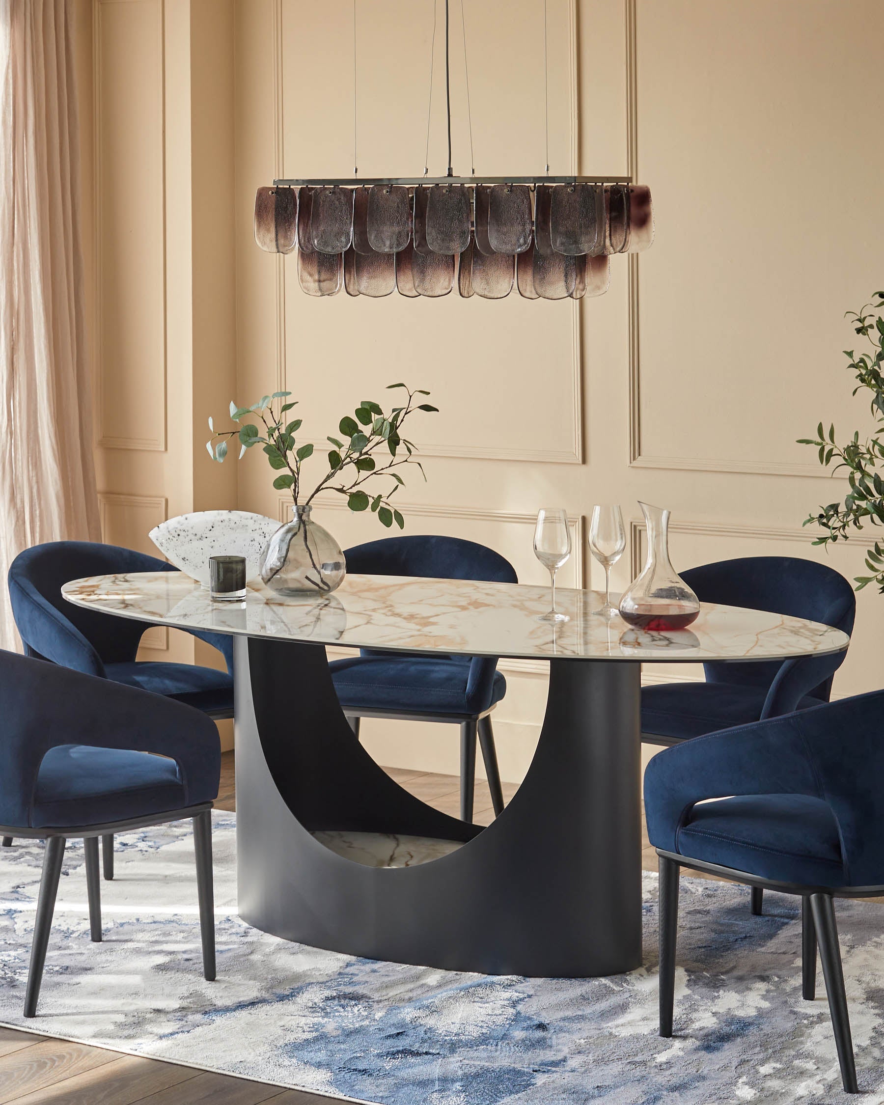 Heath navy recycled velvet dining chair