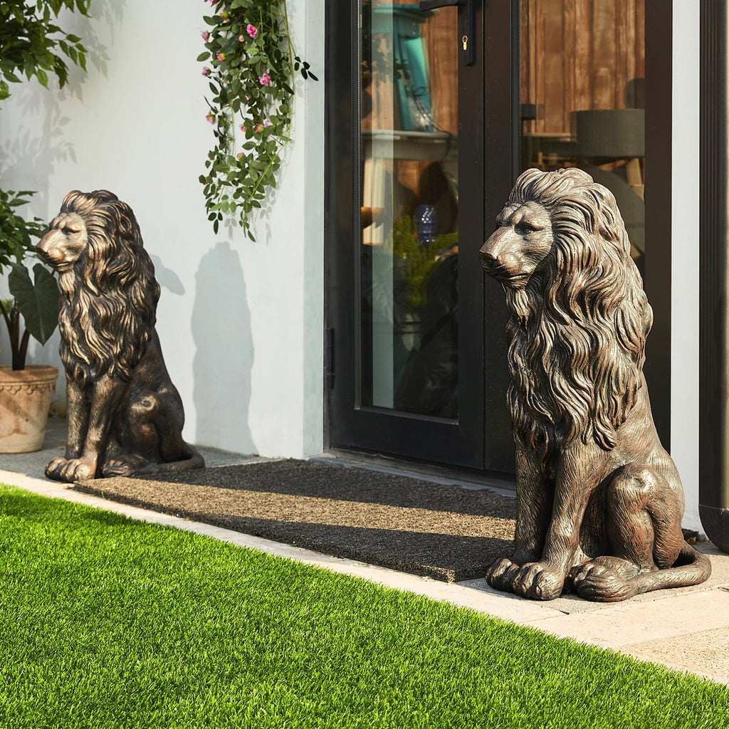 Glitzhome MGO Majestic Sitting Guardian Lion Statues Porch Sculpture Outdoor Indoor Set of 2