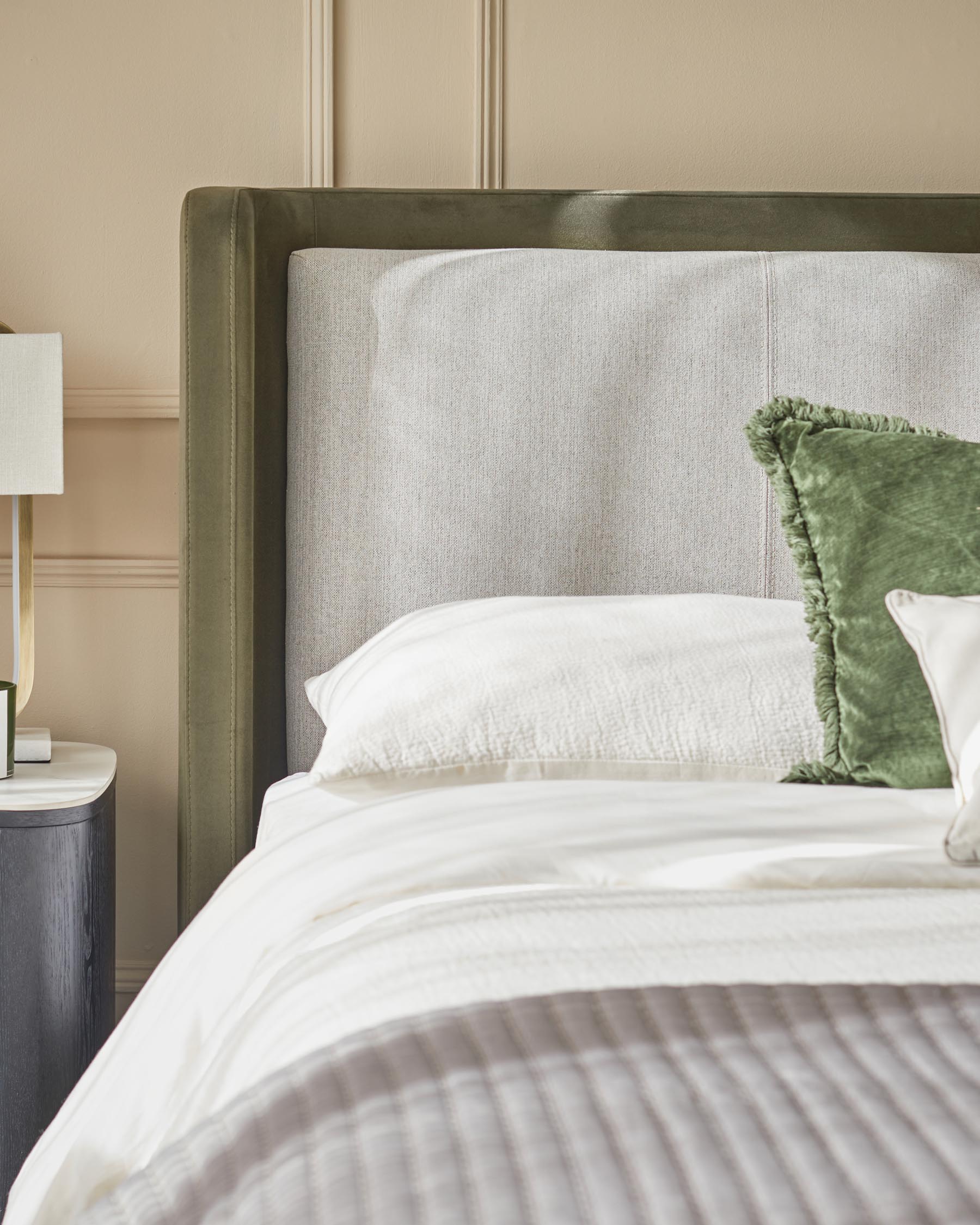 Grove natural fabric and olive green velvet super king ottoman storage bed