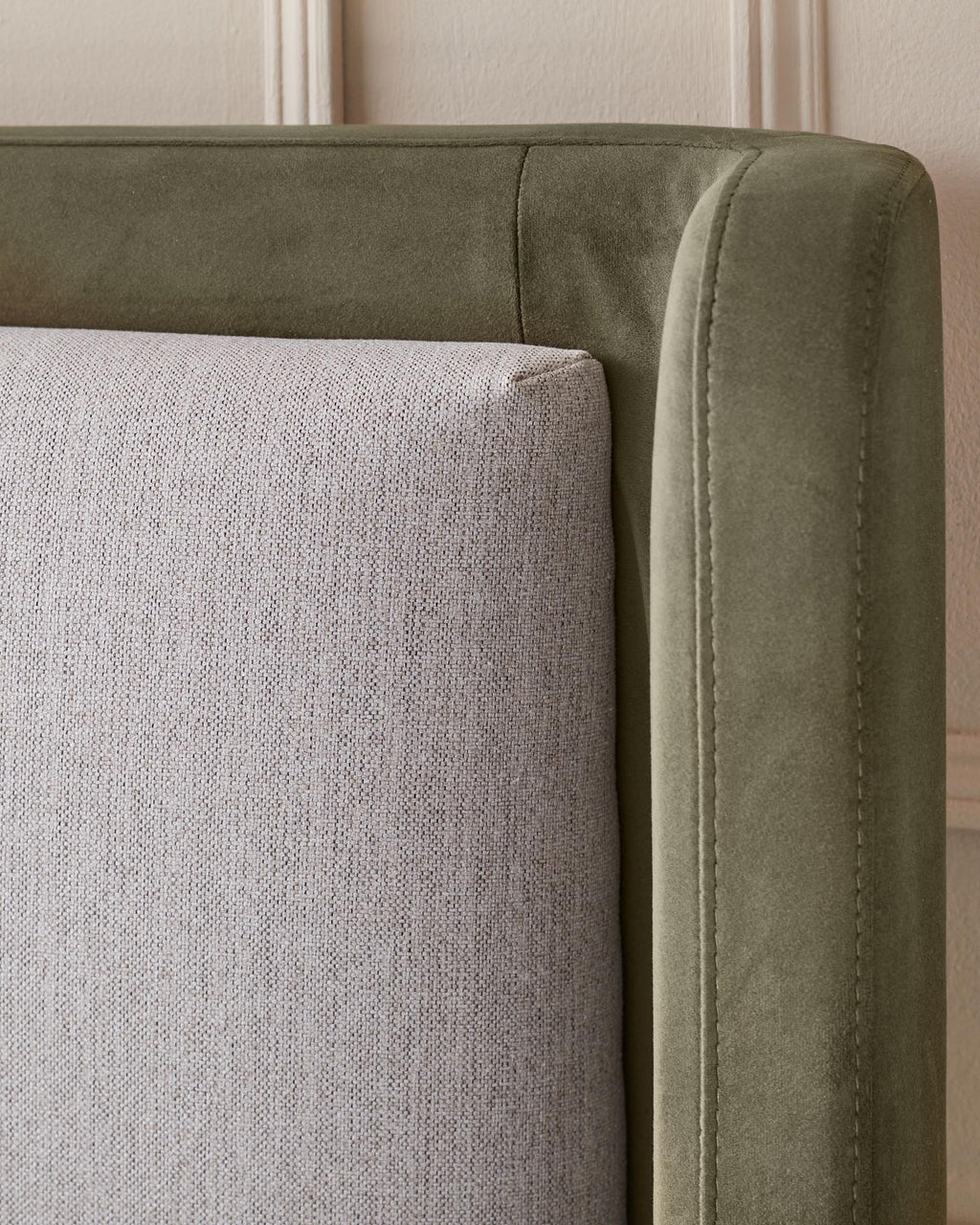 Grove natural fabric and olive green velvet king size ottoman storage bed