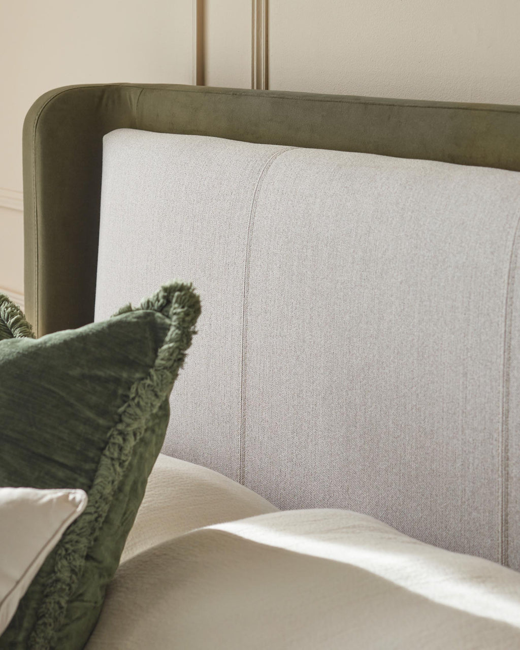 Grove natural fabric and olive green velvet super king ottoman storage bed