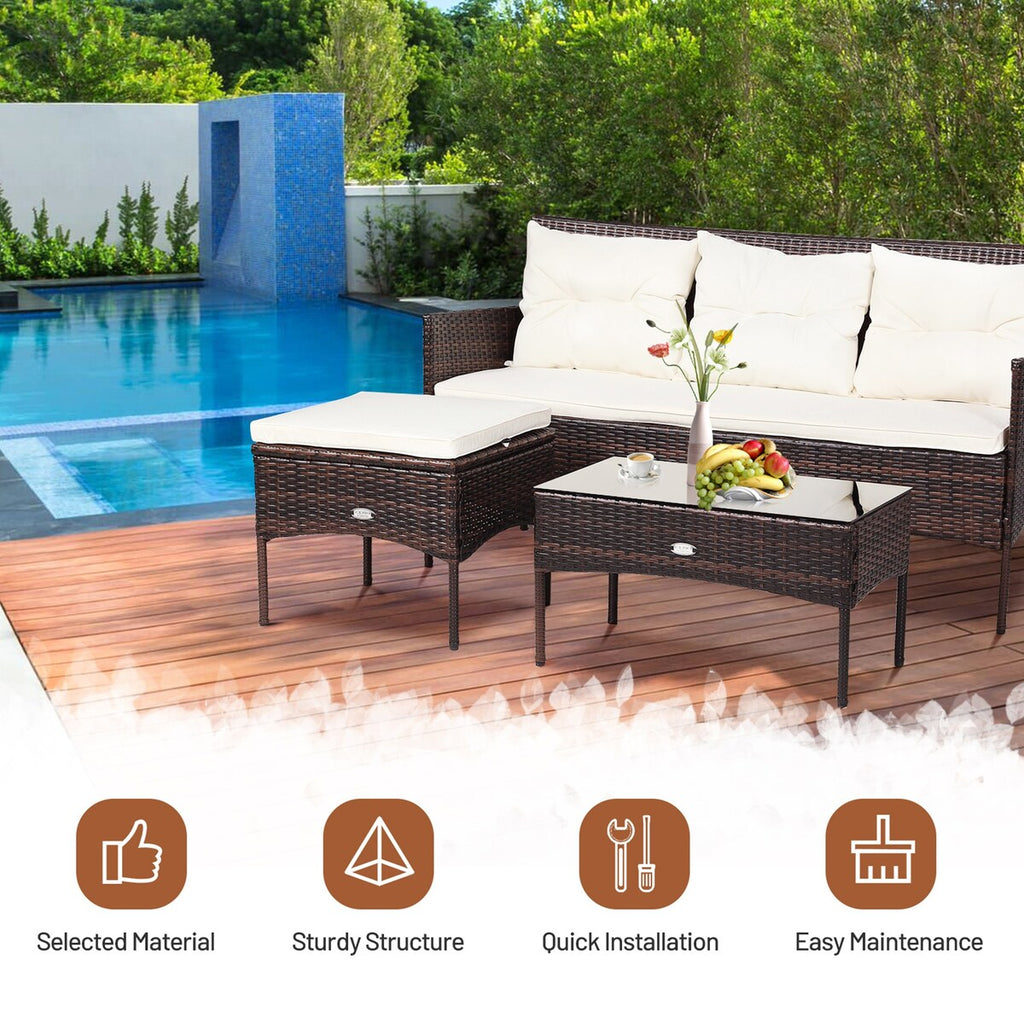 Gymax 3PCS Patio Rattan Sectional Conversation Furniture Set w/ Off - See Details