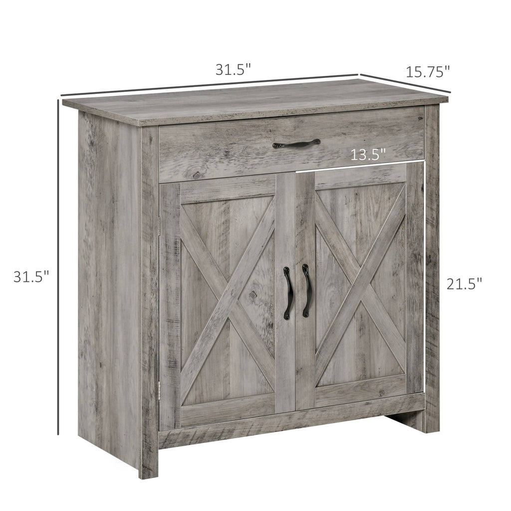 HOMCOM 32 Farmhouse Barn Door Style Sideboard Cabinet,Buffet Storage Cabinet Coffee Bar for Living Room or Entryway
