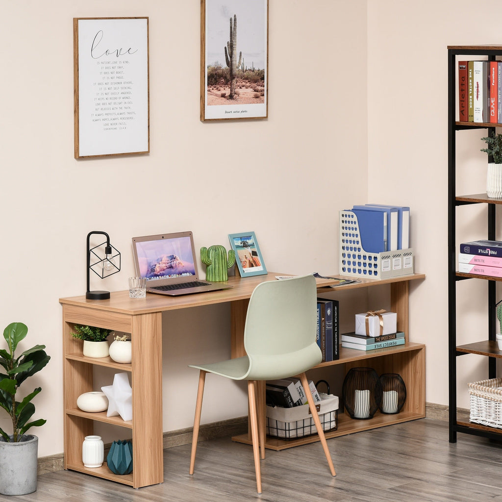HomCom Modern L Shaped Rotating Computer Desk with Bookshelves