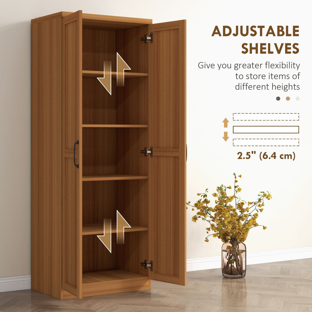 HOMCOM 63 2-Door Kitchen Pantry, Freestanding Storage Cabinet with 5-tier Shelving and 2 Adjustable Shelves for Dining Room