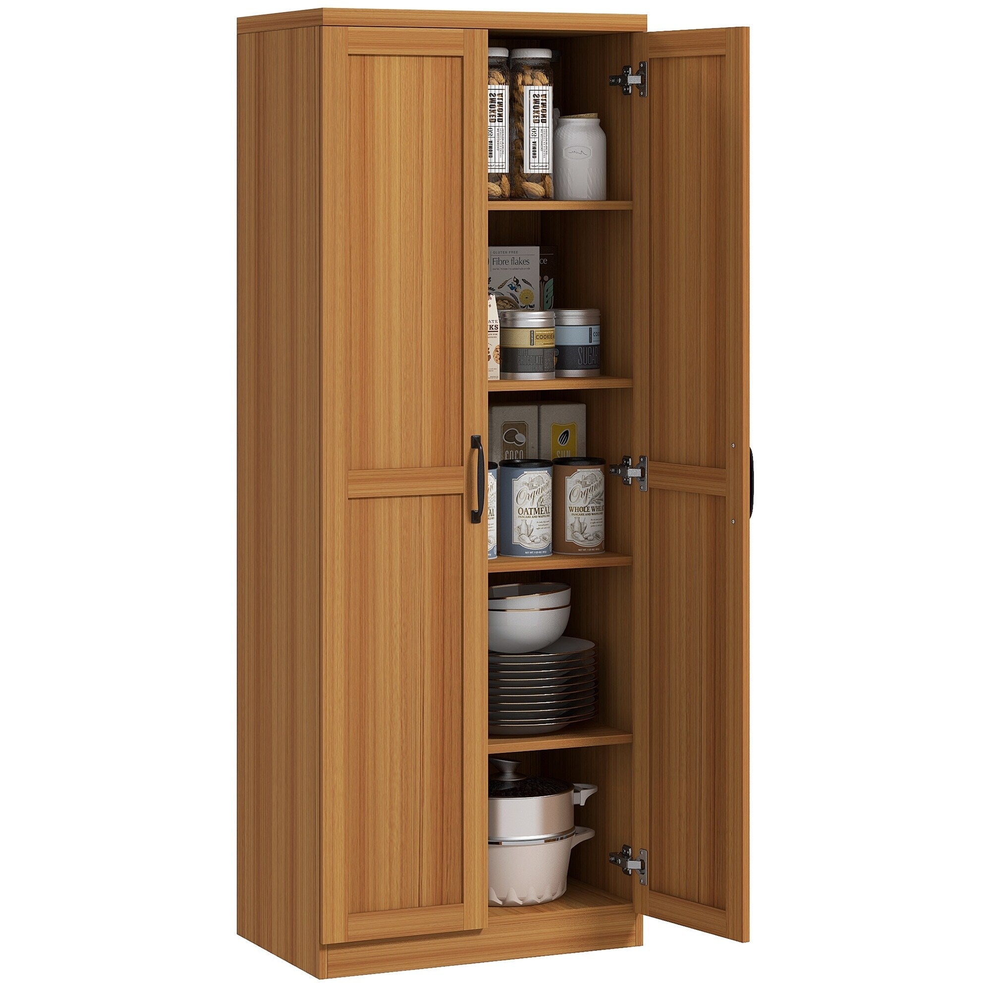 HOMCOM 63 2-Door Kitchen Pantry, Freestanding Storage Cabinet with 5-tier Shelving and 2 Adjustable Shelves for Dining Room