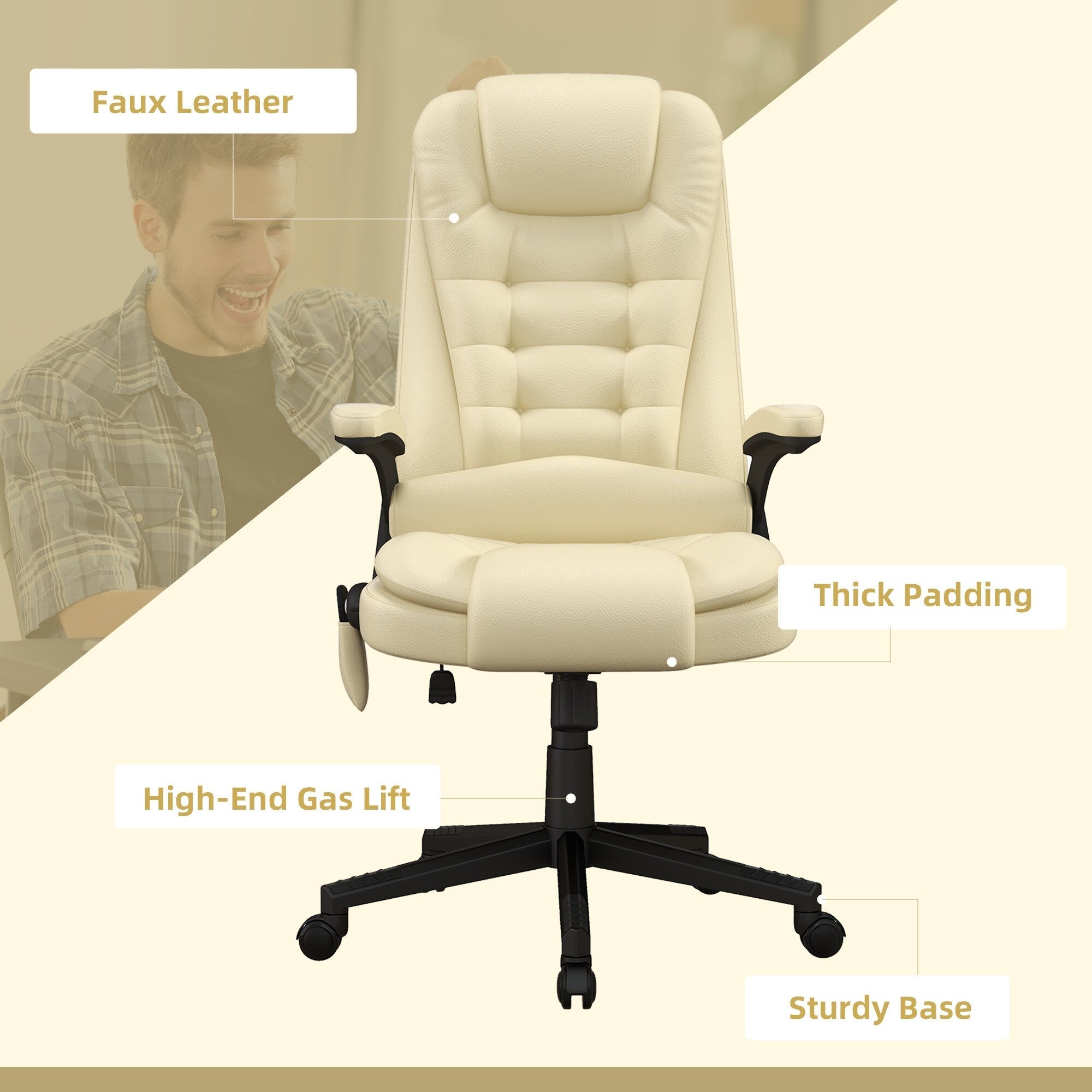 HOMCOM High Back Vibration Massage Office Chair with 6 Vibration Points, Beige