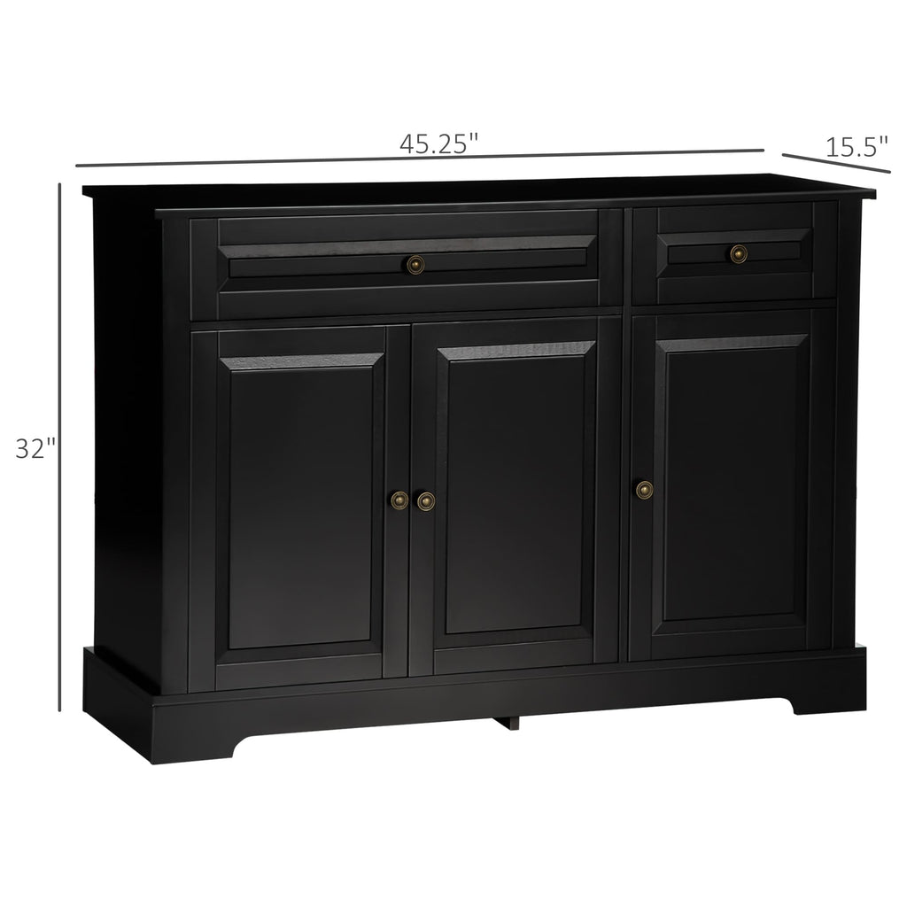 HOMCOM Modern Sideboard Buffet Cabinet with Storage Cupboards, 2 Drawers and Adjustable Shelves, Black