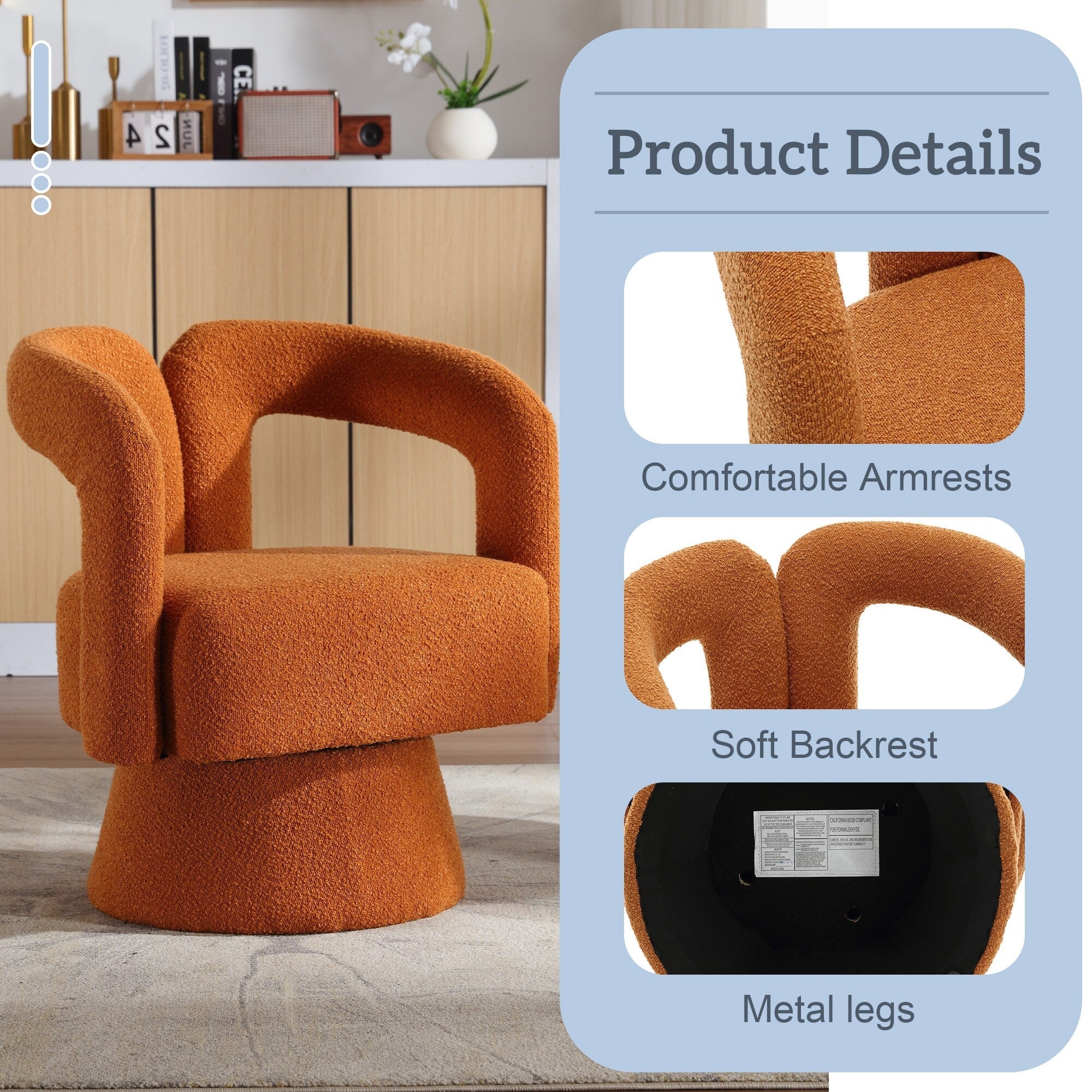 HOMEFUN Boucle Upholstered 360 Degree Swivel Cuddle Barrel Accent Chairs