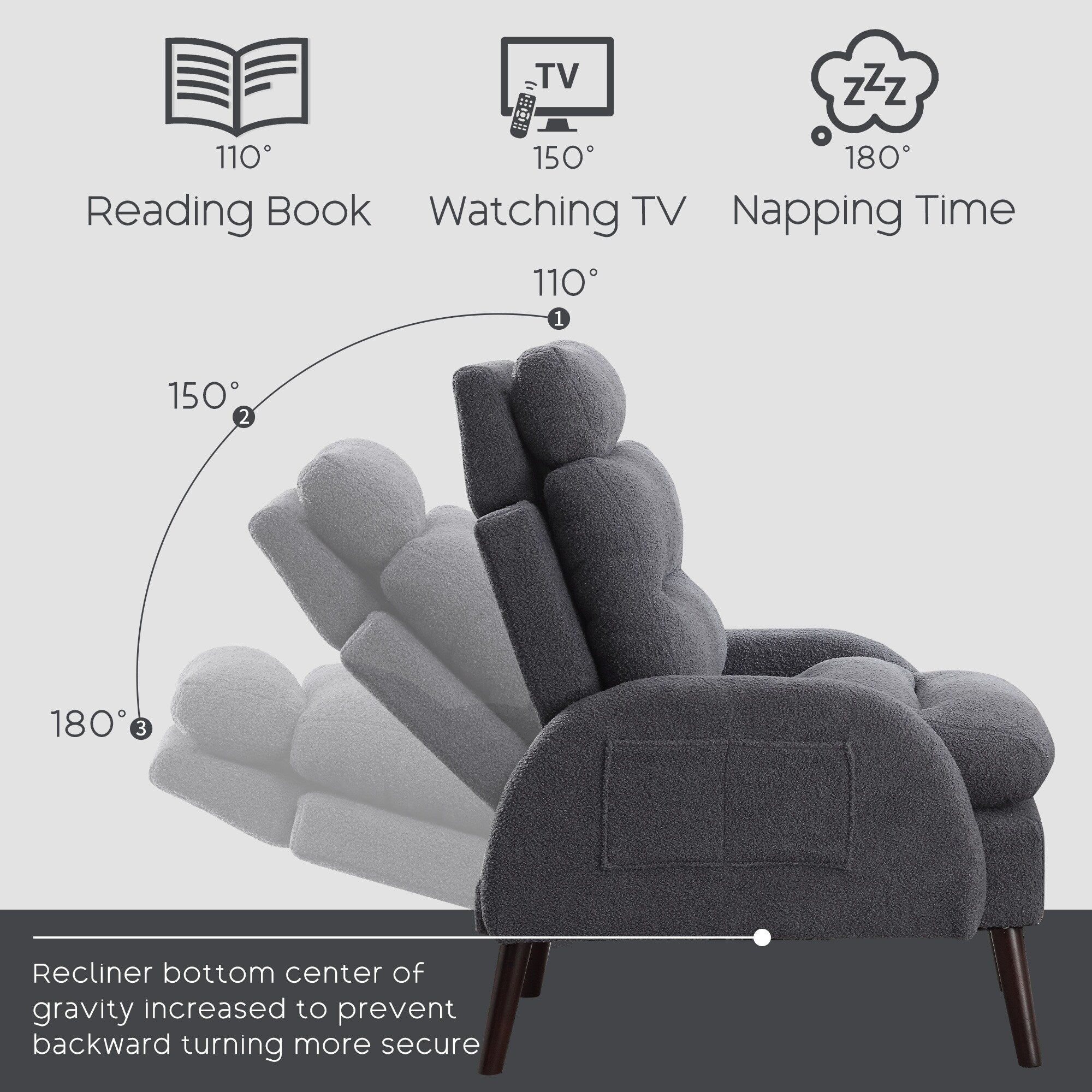 HOMYKA Accent Lounge Chair with Adjustable Backrest Storage Ottoman