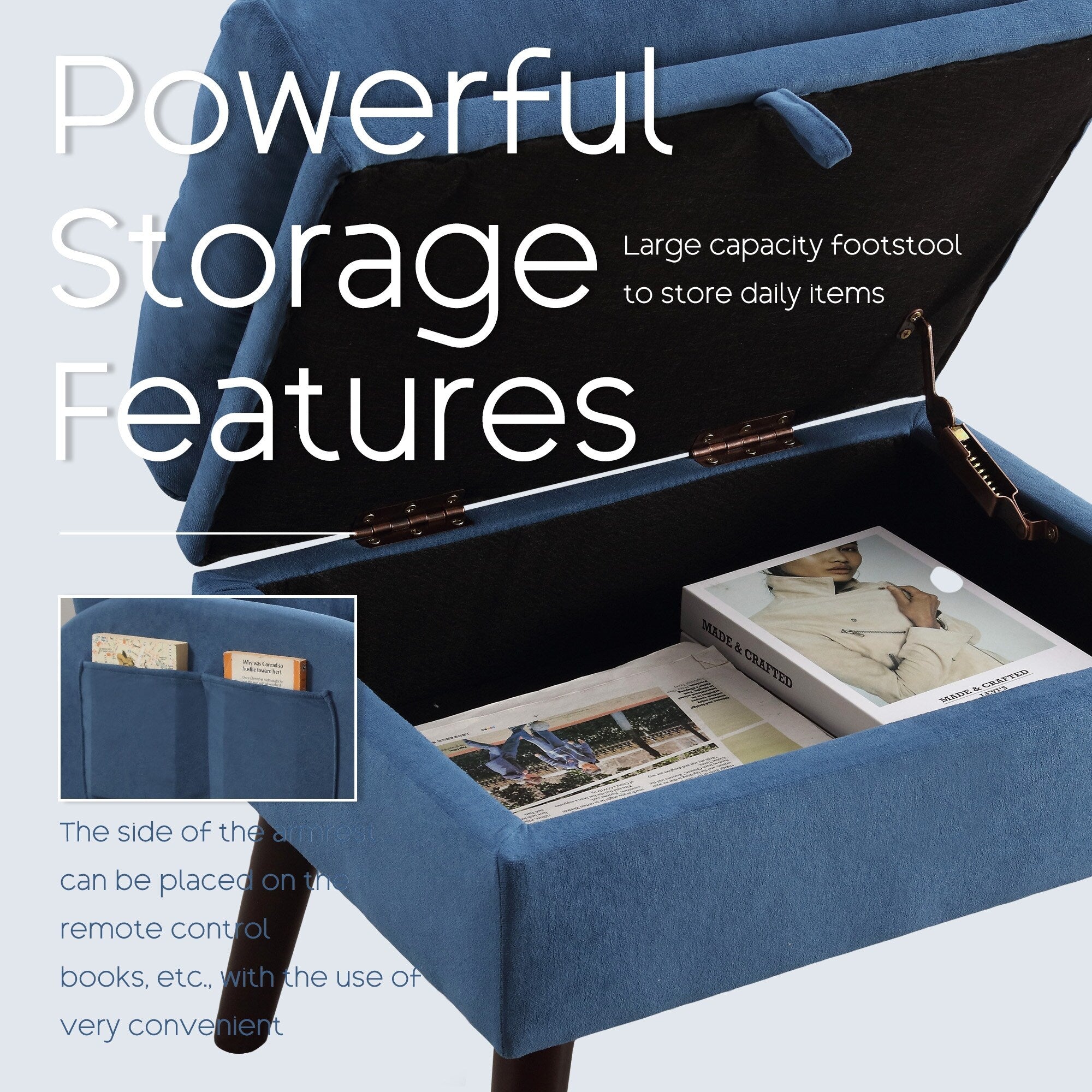 HOMYKA Accent Lounge Chair with Adjustable Backrest Storage Ottoman