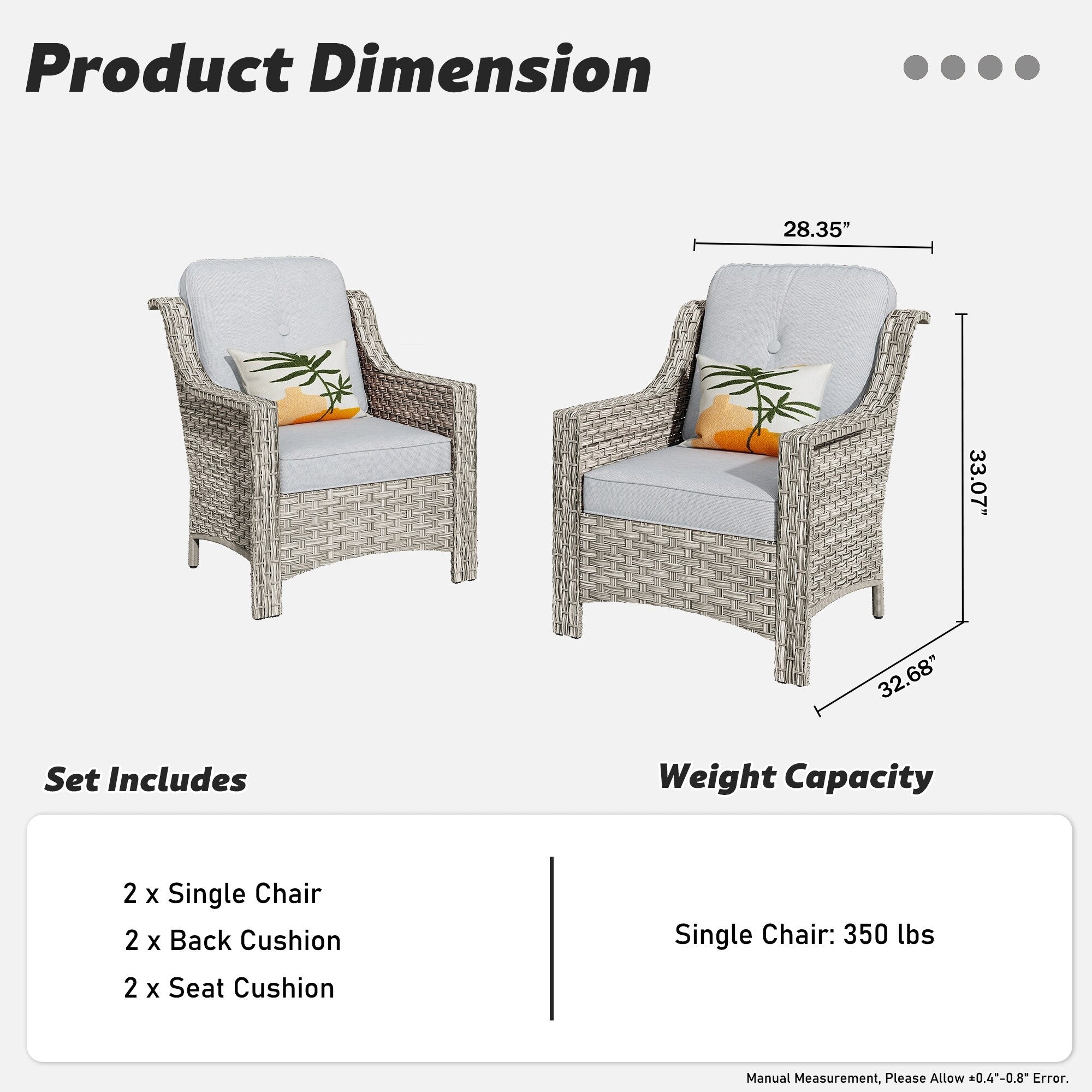 HOOOWOOO 2-piece High Back Wicker Rattan Outdoor Patio Chair Set