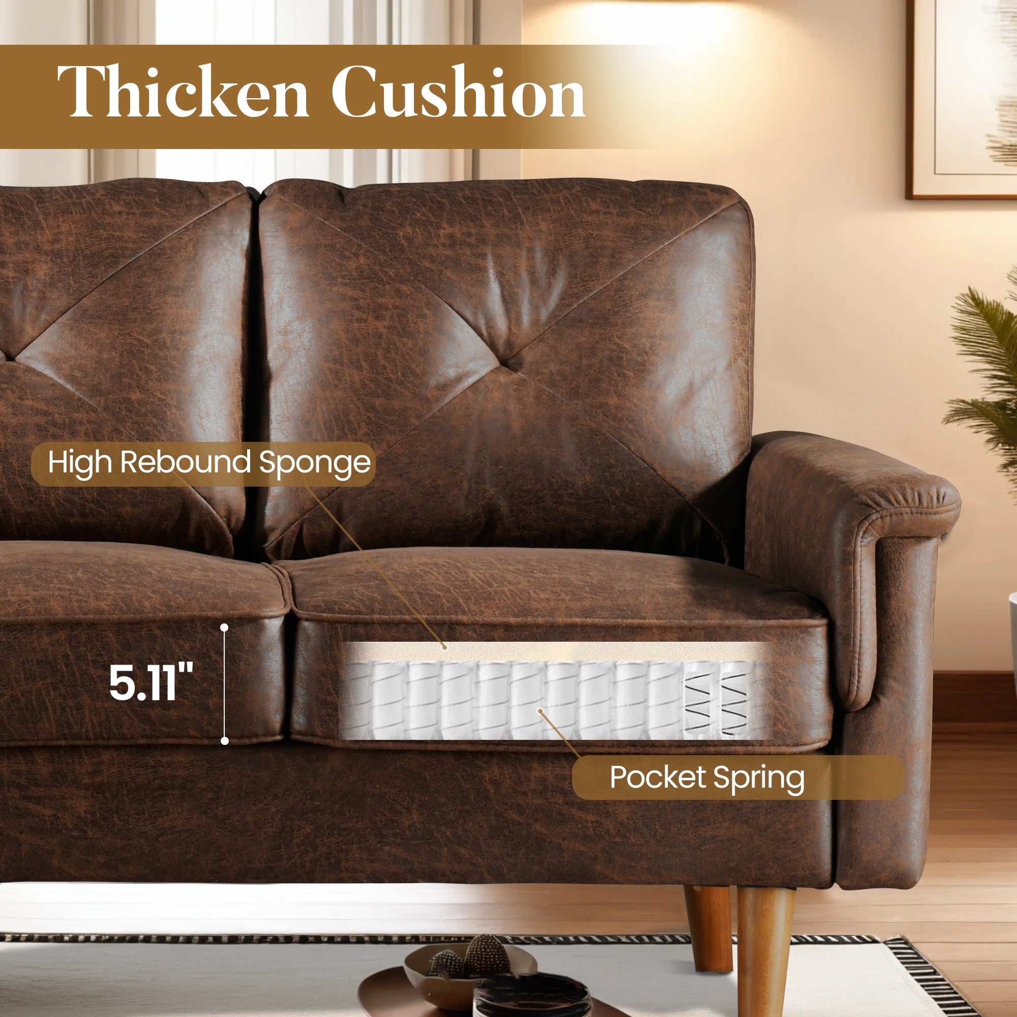 HOOOWOOO Mid-Century 3-Seat Upholstered Sofa with Wood Legs for Living Room