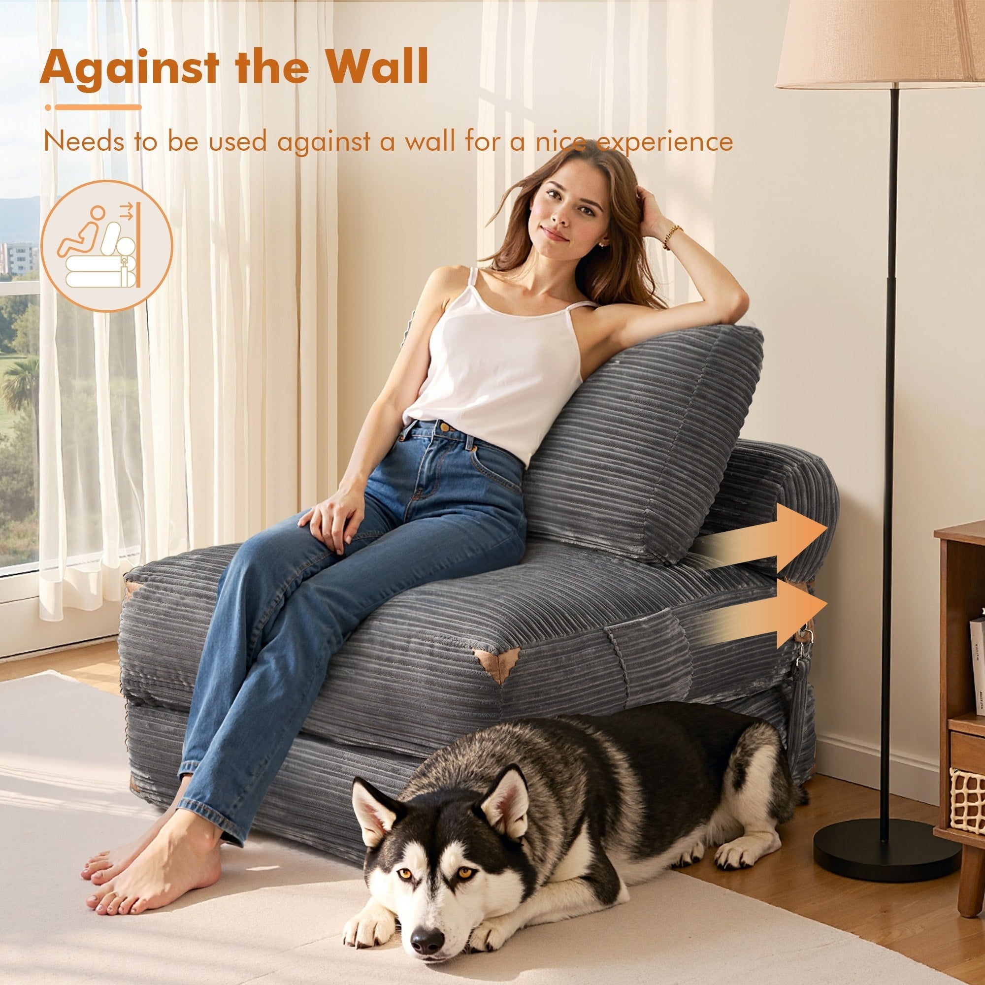 HOOOWOOO Modern Corduroy Fabric Folding Sofa Couch