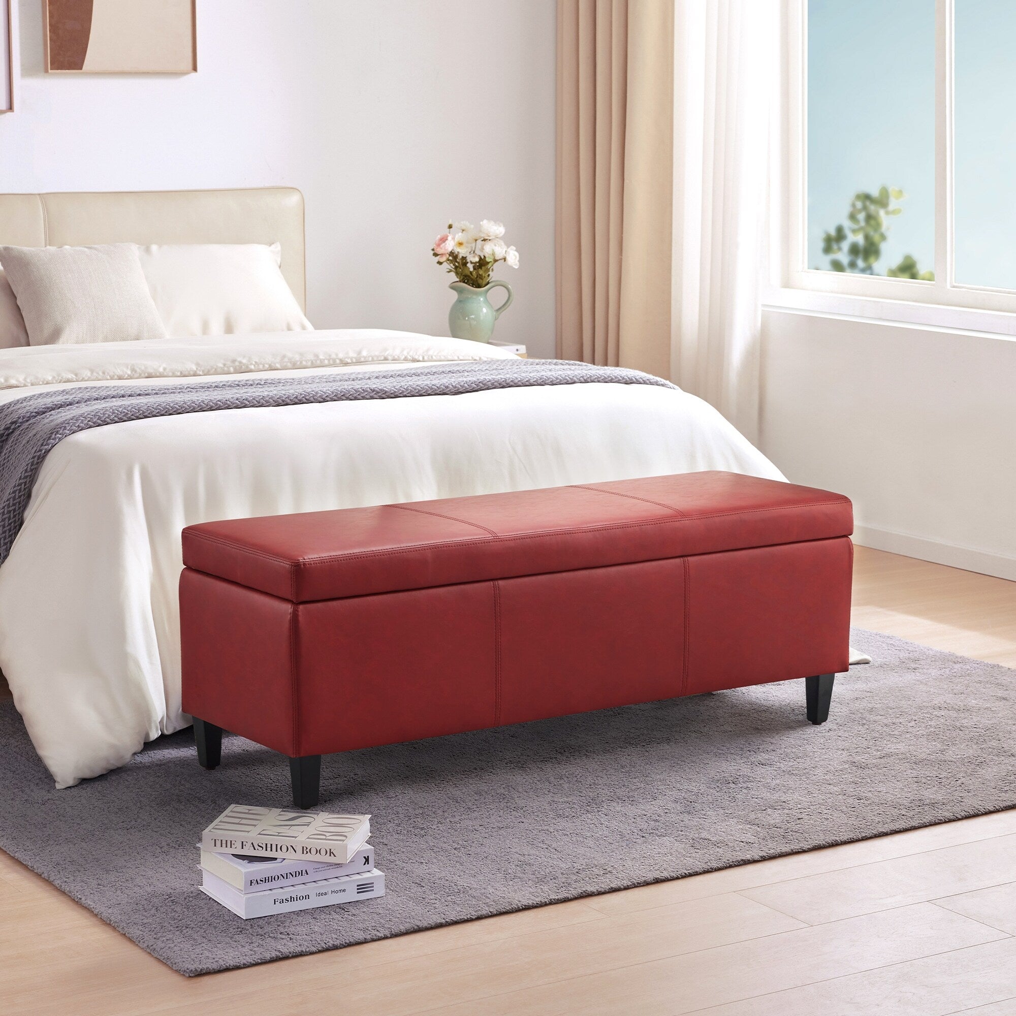 50.3 x 17.50 x 18 Upholstered Rectangular Storage Ottoman-Faux Leather