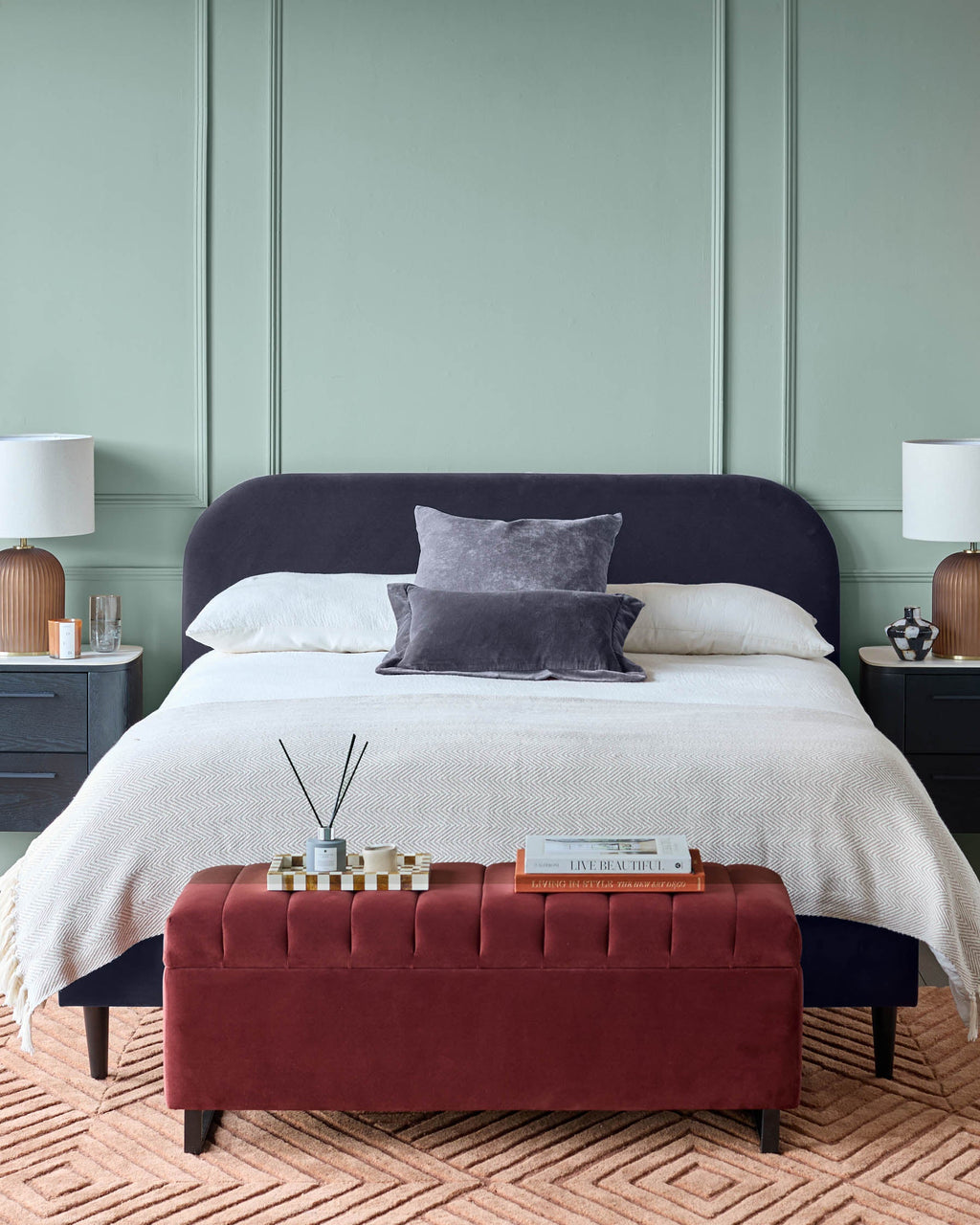 Hampton dark navy velvet king size bed