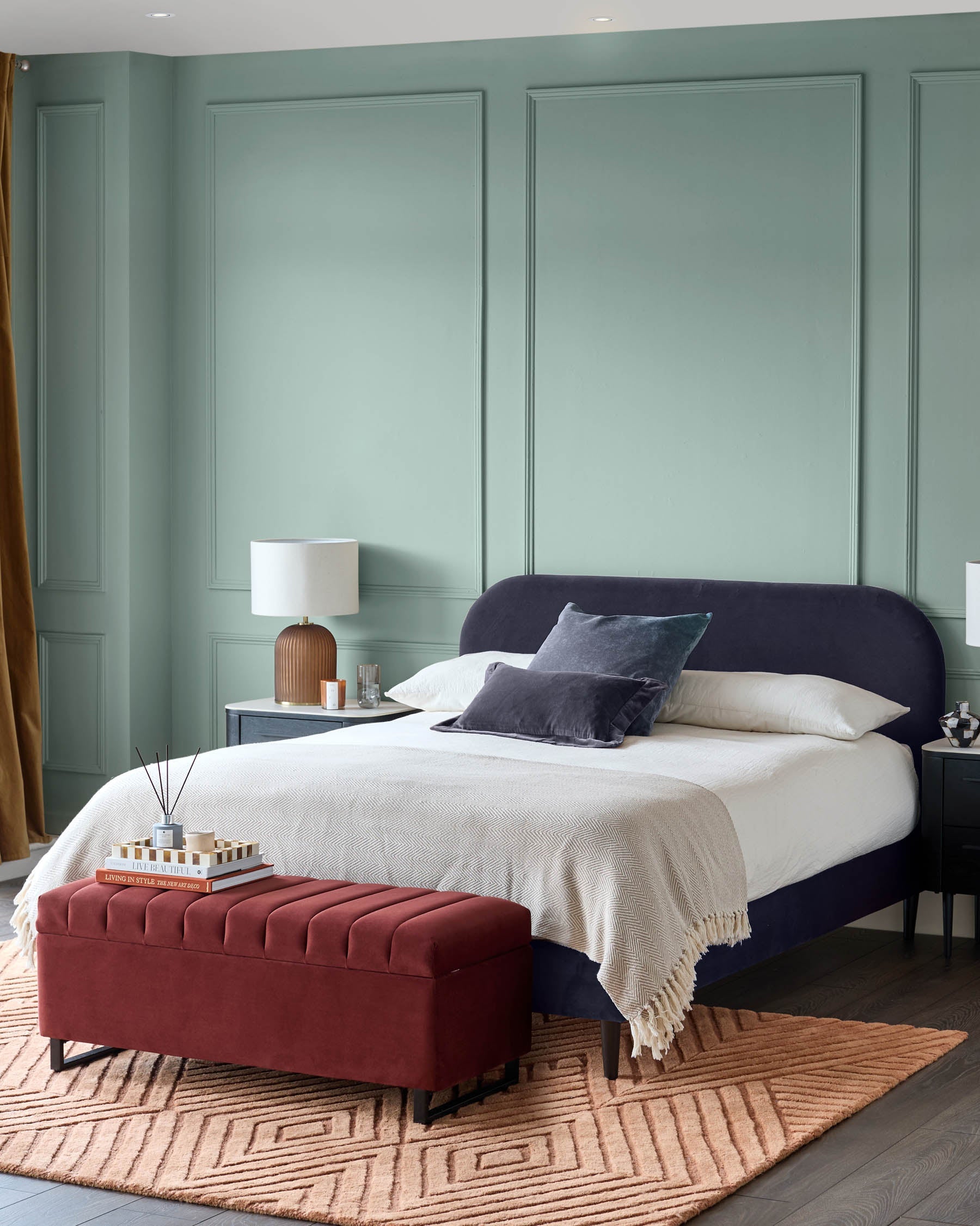 Hampton dark navy velvet king size bed