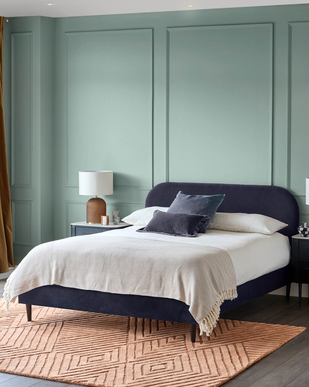 Hampton dark navy velvet king size bed