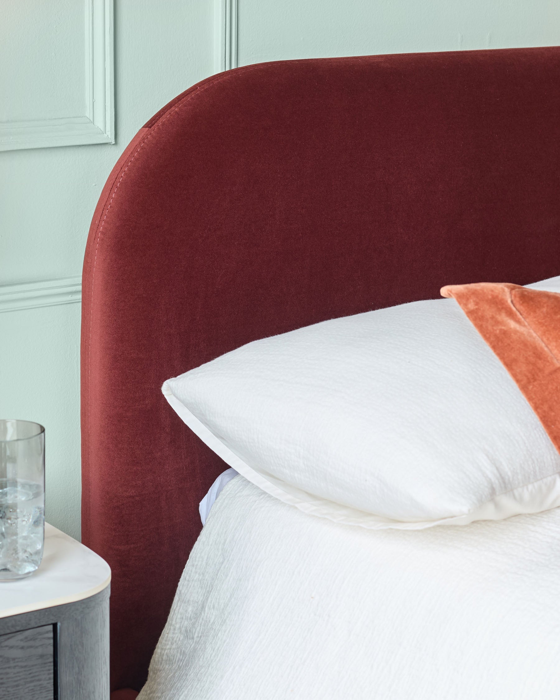 Hampton toffee red velvet double bed