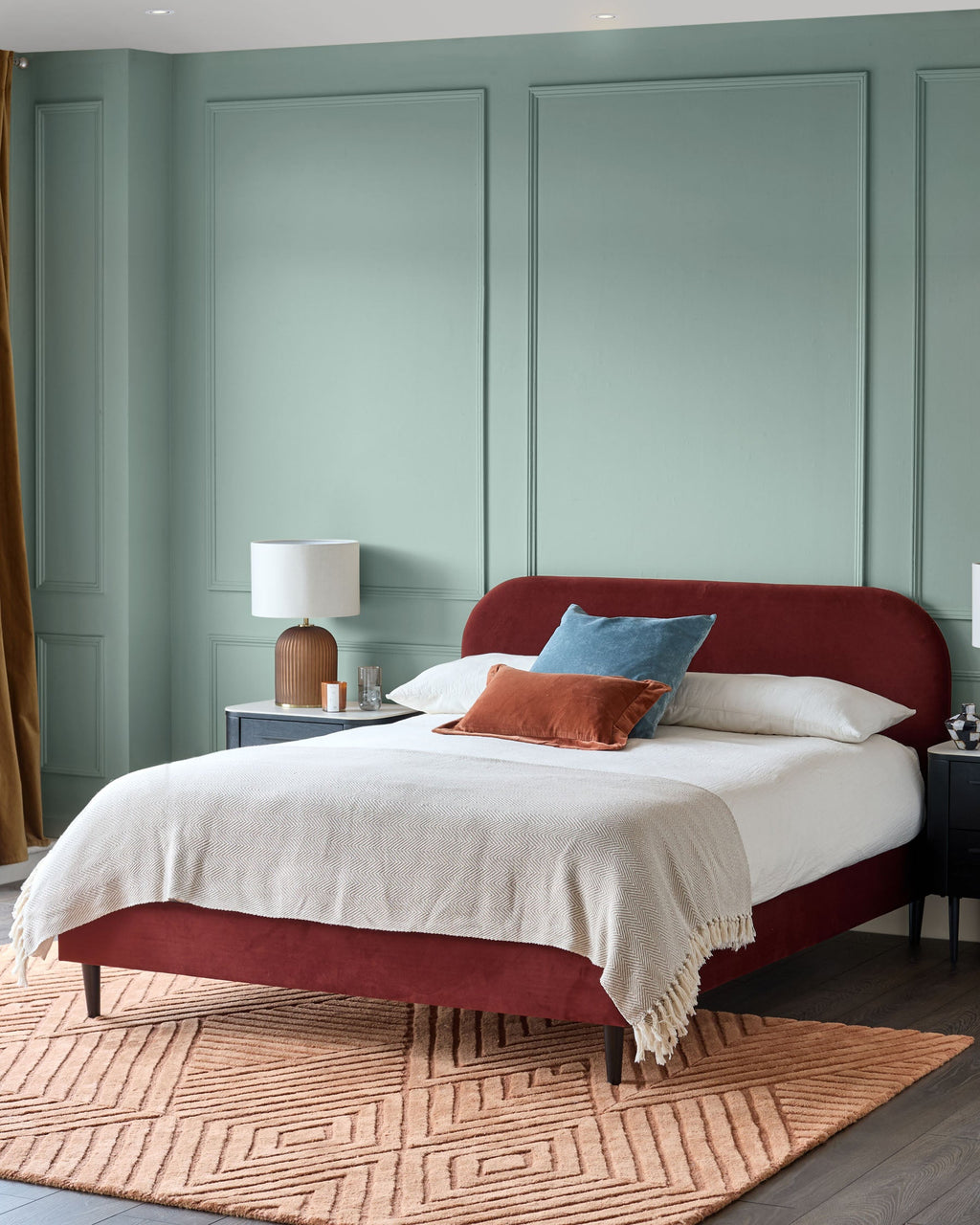 Hampton toffee red velvet double bed