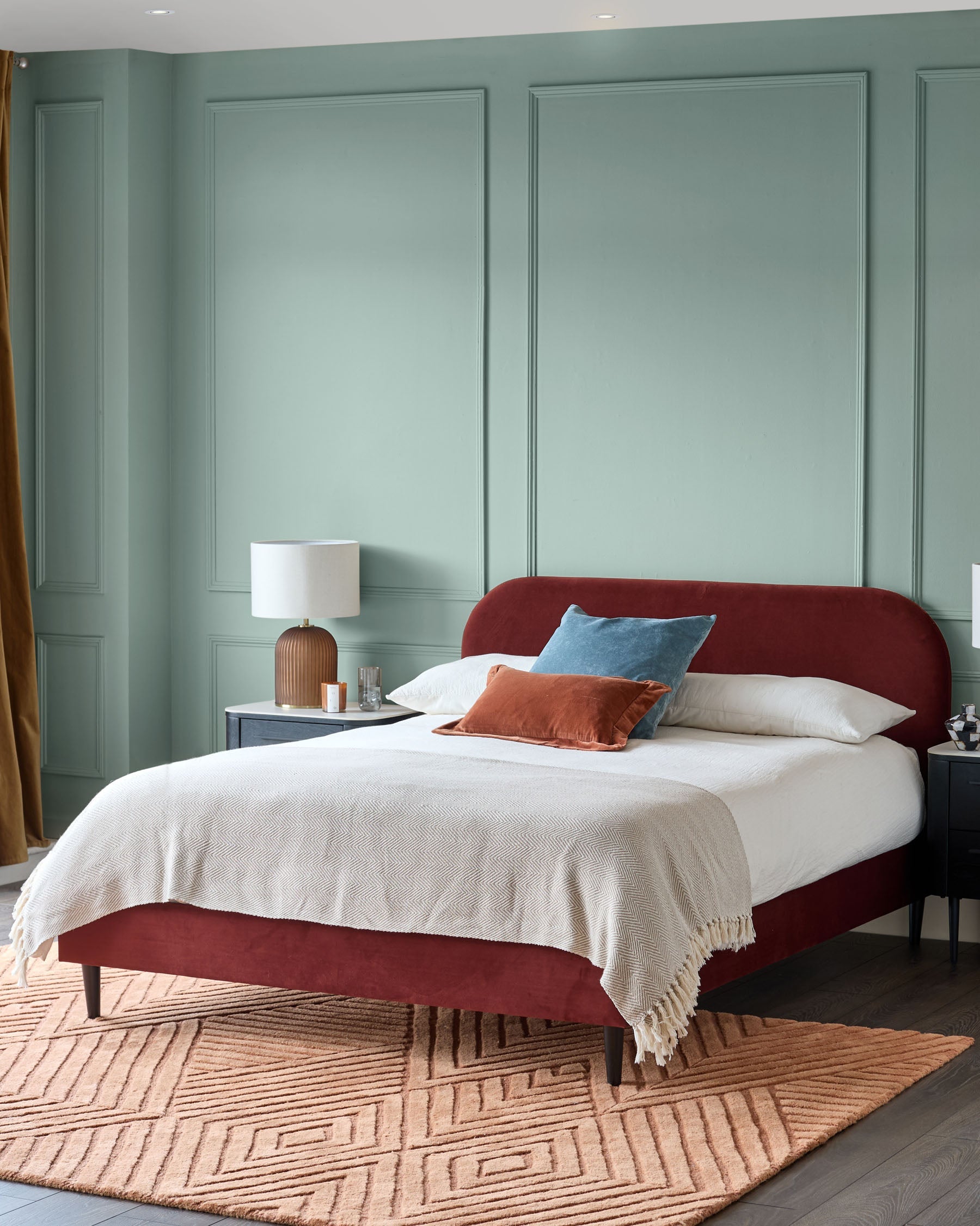 Hampton toffee red velvet double bed