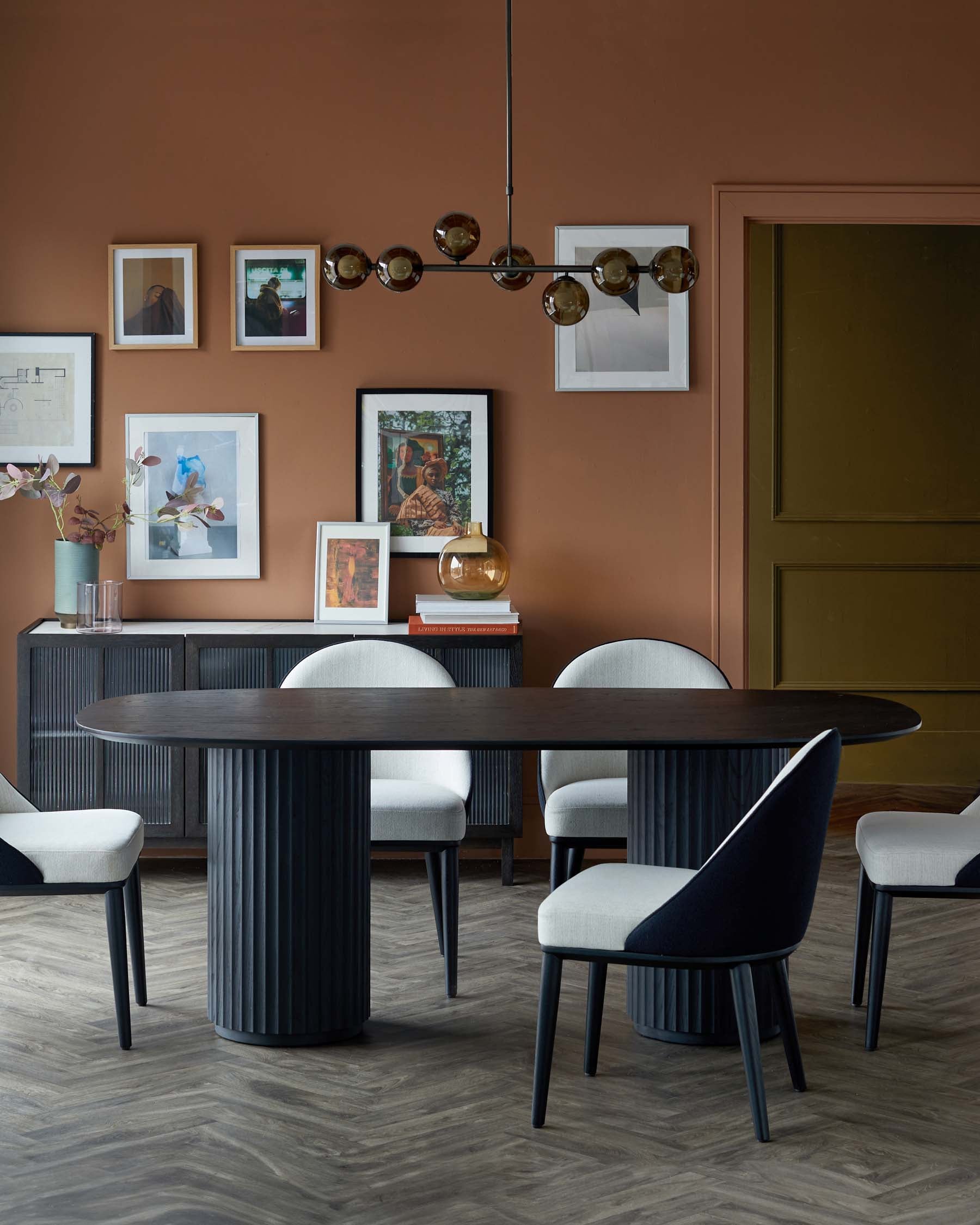 Hanne black 6 seater table and 6 Scarlett dining chairs set