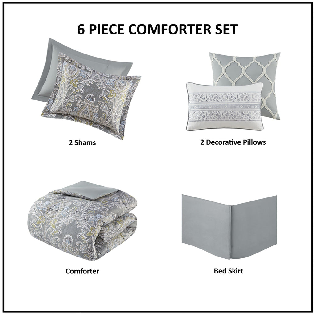 Harbor House Hallie 6-piece Grey Damask Pattern Cotton Comforter Set