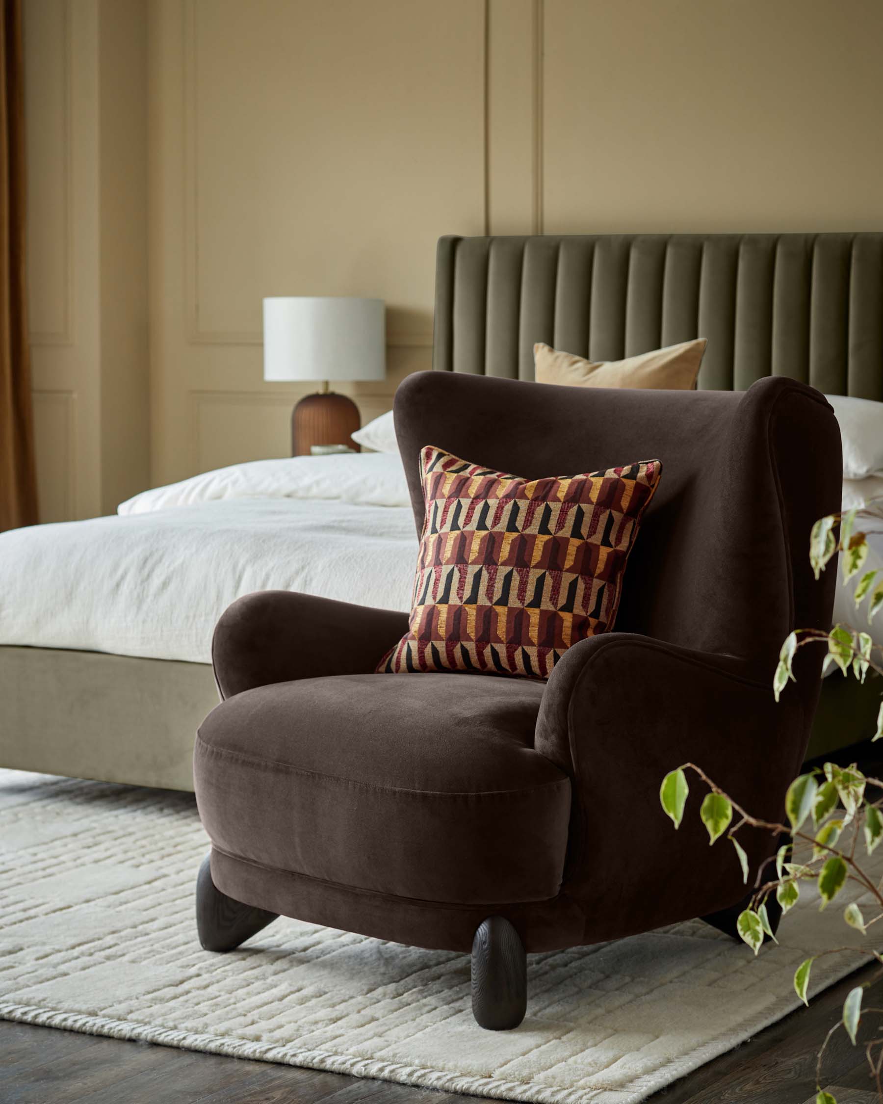 Harlan dark mocha velvet accent chair