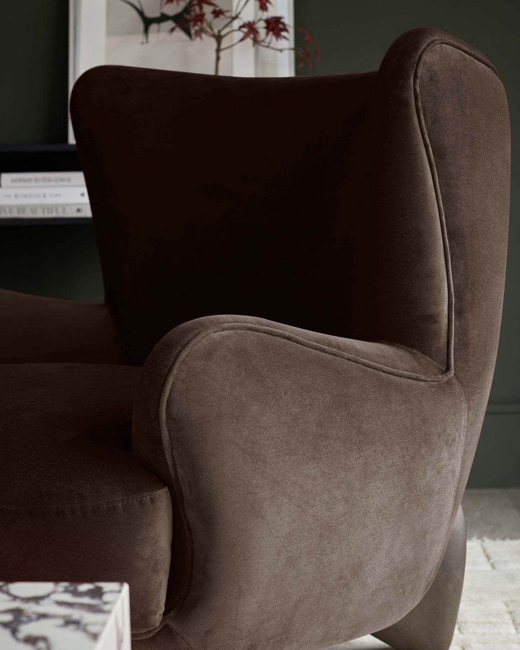 Harlan dark mocha velvet accent chair