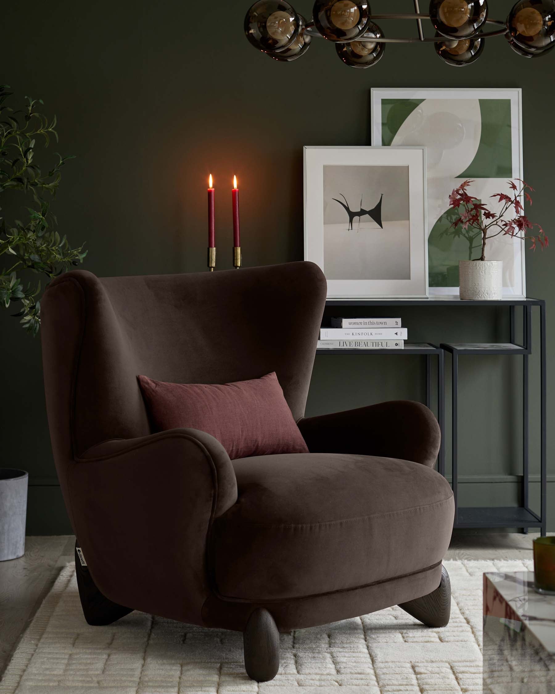 Harlan dark mocha velvet accent chair